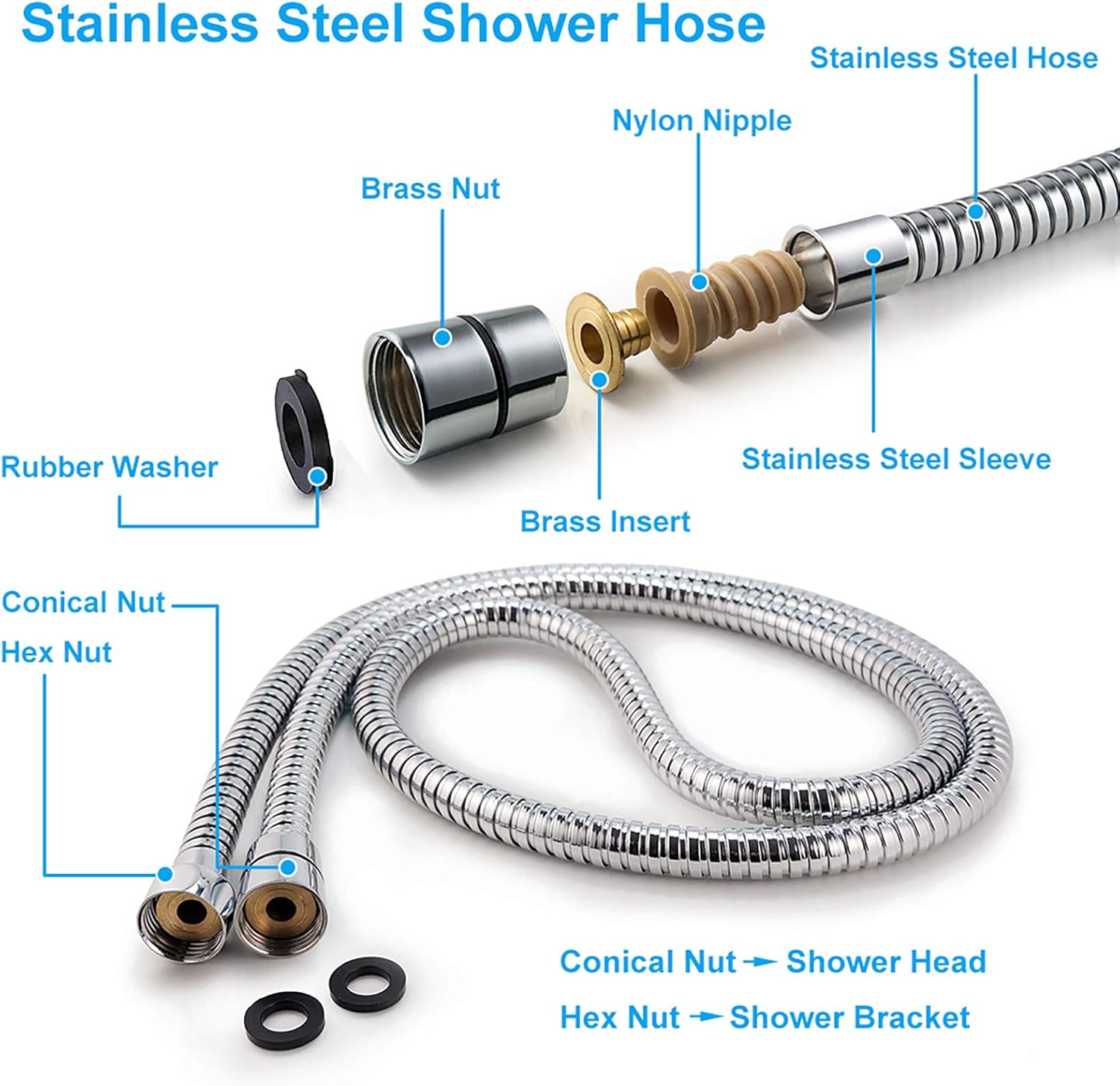 High Pressure Handheld Shower Head  5-Settings Powerful Water Spray Shower Head against Low Pressure Water Flow with Stainless Hose and Adjustable Mount - Image 5
