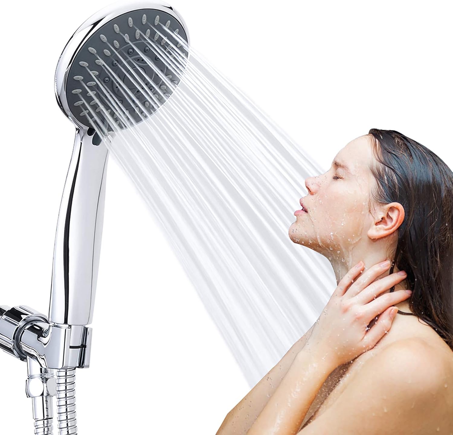 High Pressure Handheld Shower Head  5-Settings Powerful Water Spray Shower Head against Low Pressure Water Flow with Stainless Hose and Adjustable Mount - Image 7