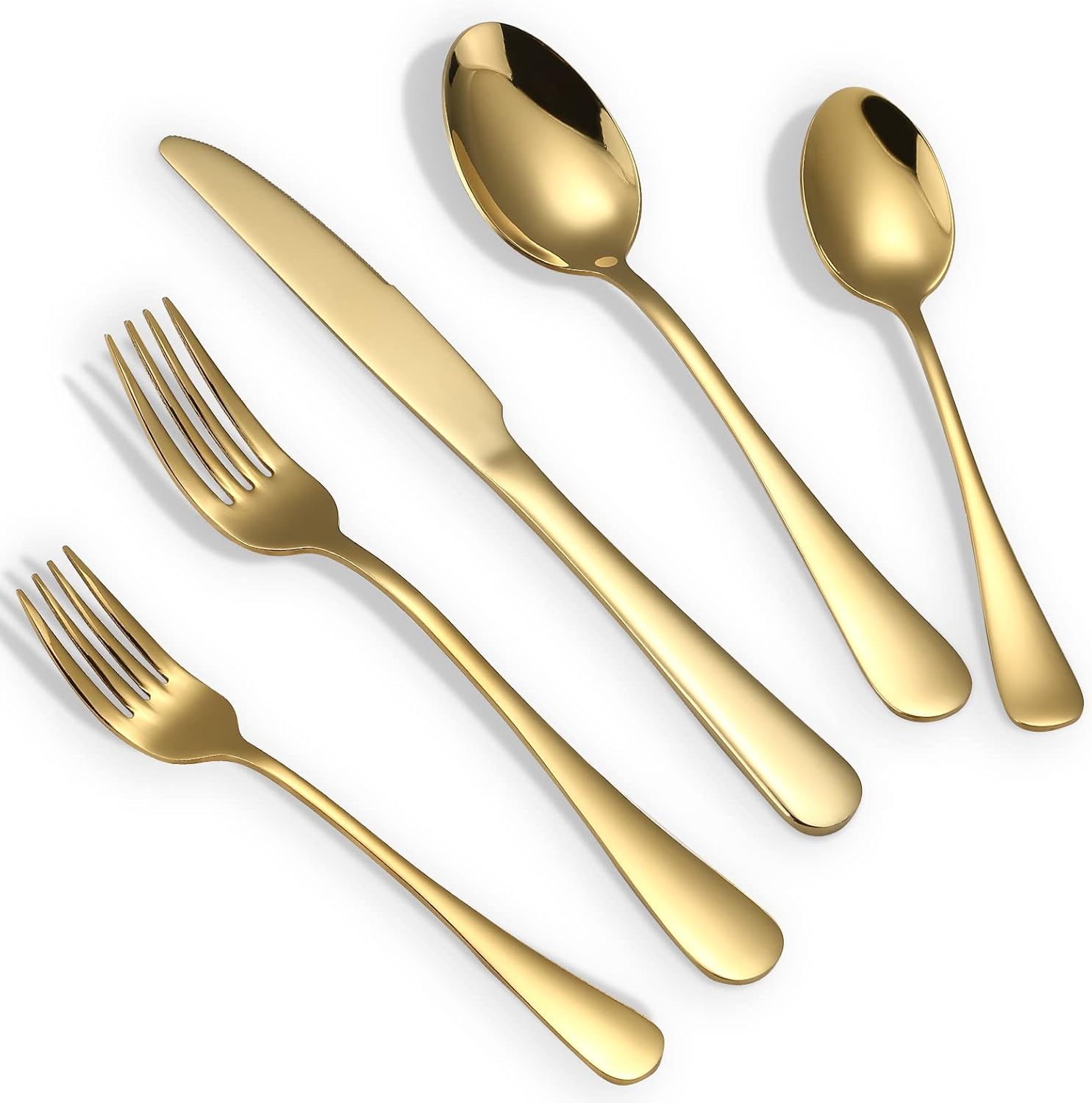 Gold Silverware Set, 20 Piece Golden Cutlery Set Service for 4, Stainless Steel Flatware Set Include Spoons Forks Knives Tableware Utensil Set for Kitchen Home Restaurant, Shiny Gold Polished - Image 1