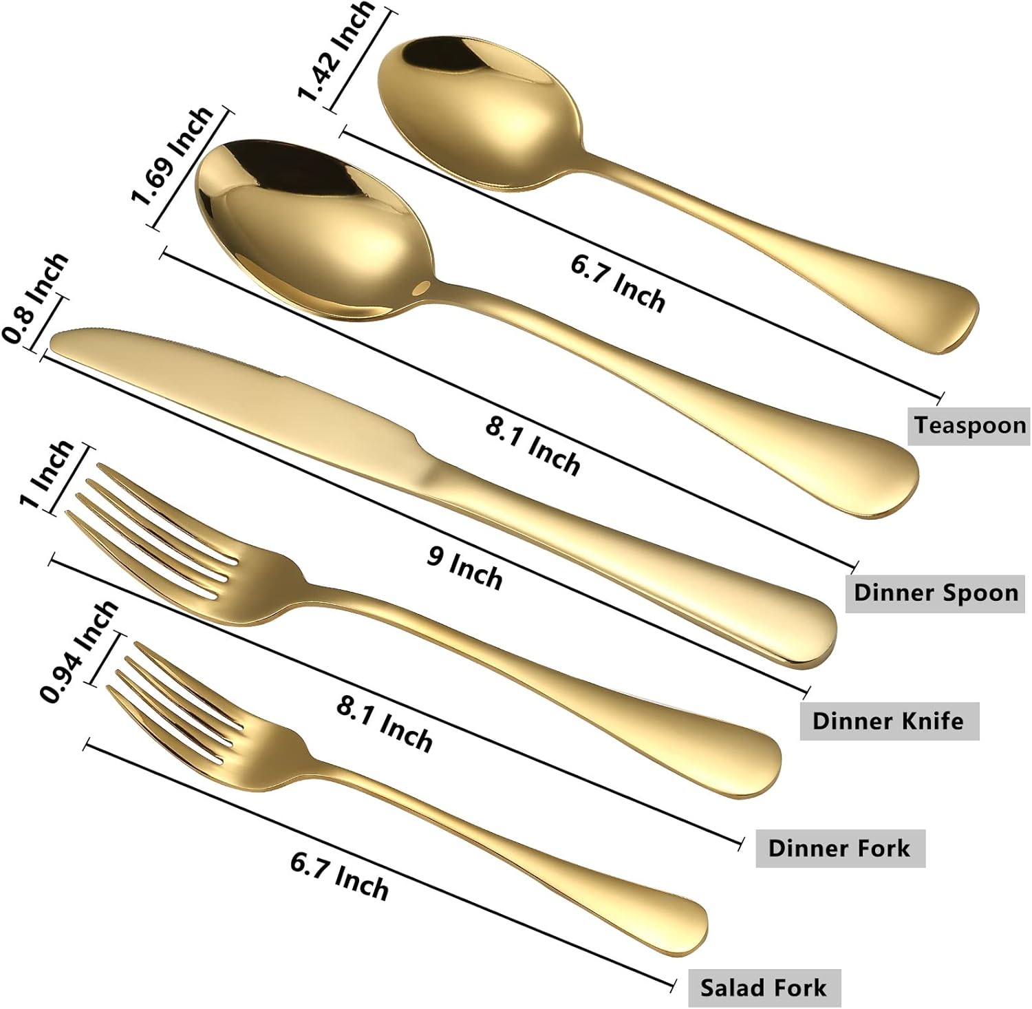 Gold Silverware Set, 20 Piece Golden Cutlery Set Service for 4, Stainless Steel Flatware Set Include Spoons Forks Knives Tableware Utensil Set for Kitchen Home Restaurant, Shiny Gold Polished - Image 3