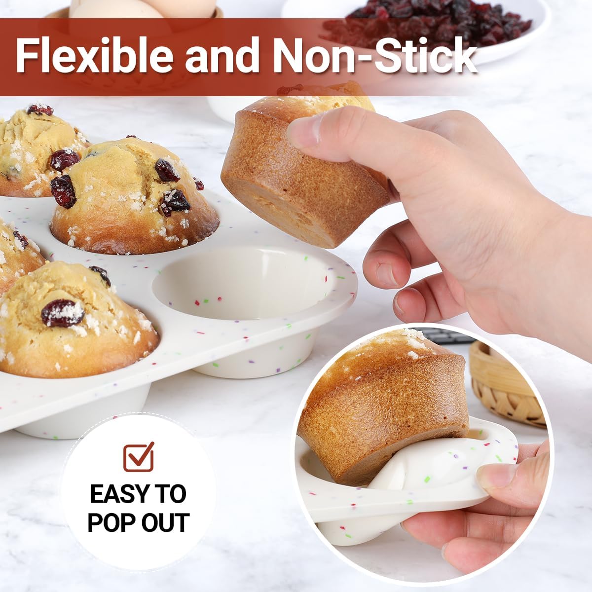 Silicone Mini Muffin Pan 24 Cups & Silicone Muffin Pan Regular Size 12 Cups - Image 4