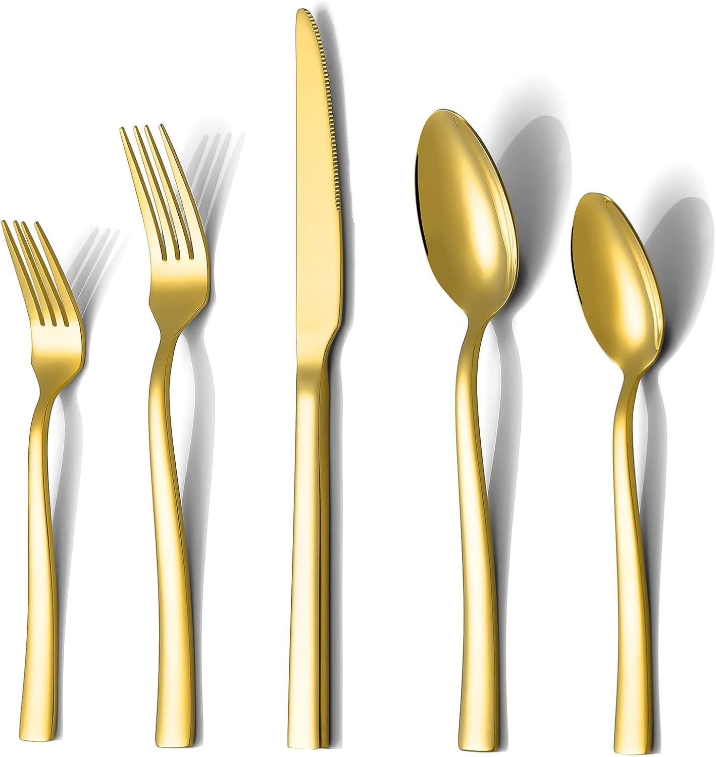 Gold Silverware Set,  40 Piece Stainless Steel Flatware Cutlery Set Service for 8 Luxury Square Tableware Thick Knife Fork Spoon for Home Kitchen Restaurant Wedding, Mirror Polished - Image 1