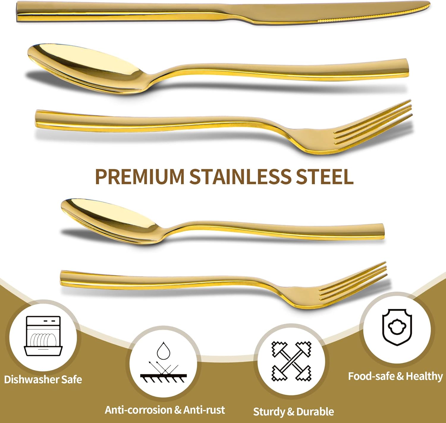 Gold Silverware Set,  40 Piece Stainless Steel Flatware Cutlery Set Service for 8 Luxury Square Tableware Thick Knife Fork Spoon for Home Kitchen Restaurant Wedding, Mirror Polished - Image 3