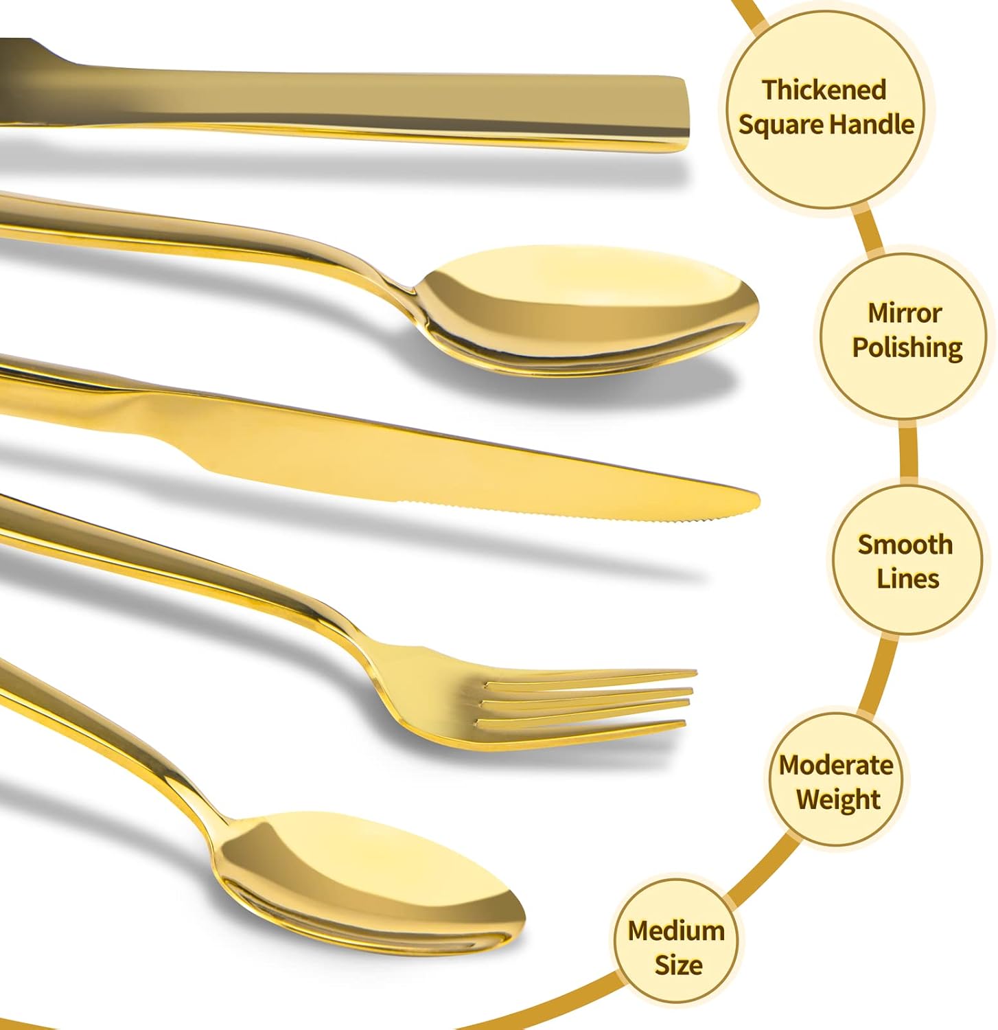 Gold Silverware Set,  40 Piece Stainless Steel Flatware Cutlery Set Service for 8 Luxury Square Tableware Thick Knife Fork Spoon for Home Kitchen Restaurant Wedding, Mirror Polished - Image 4