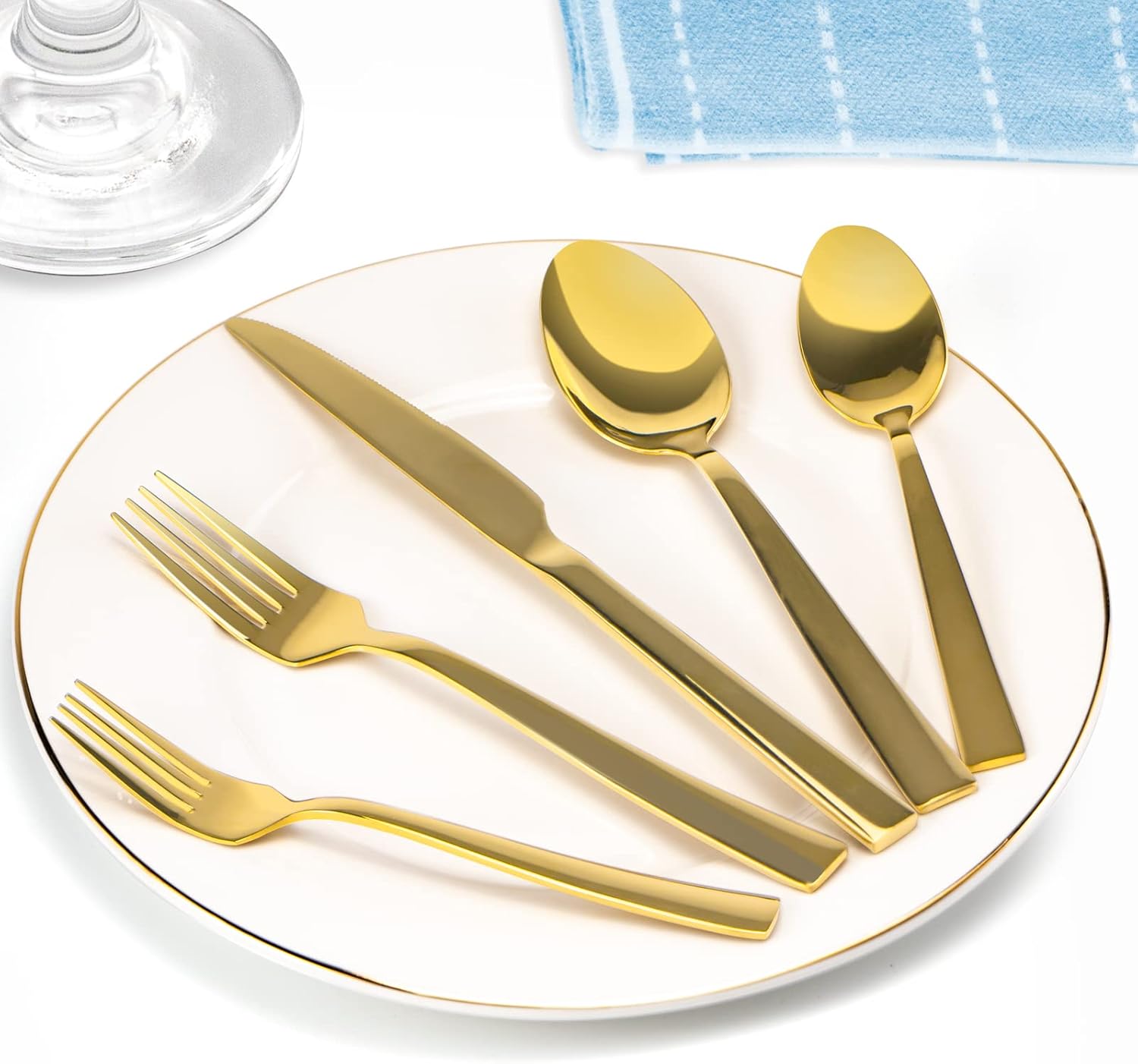 Gold Silverware Set,  40 Piece Stainless Steel Flatware Cutlery Set Service for 8 Luxury Square Tableware Thick Knife Fork Spoon for Home Kitchen Restaurant Wedding, Mirror Polished - Image 5