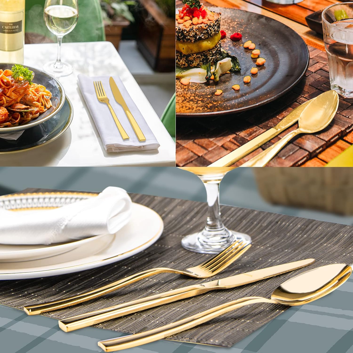 Gold Silverware Set,  40 Piece Stainless Steel Flatware Cutlery Set Service for 8 Luxury Square Tableware Thick Knife Fork Spoon for Home Kitchen Restaurant Wedding, Mirror Polished - Image 7