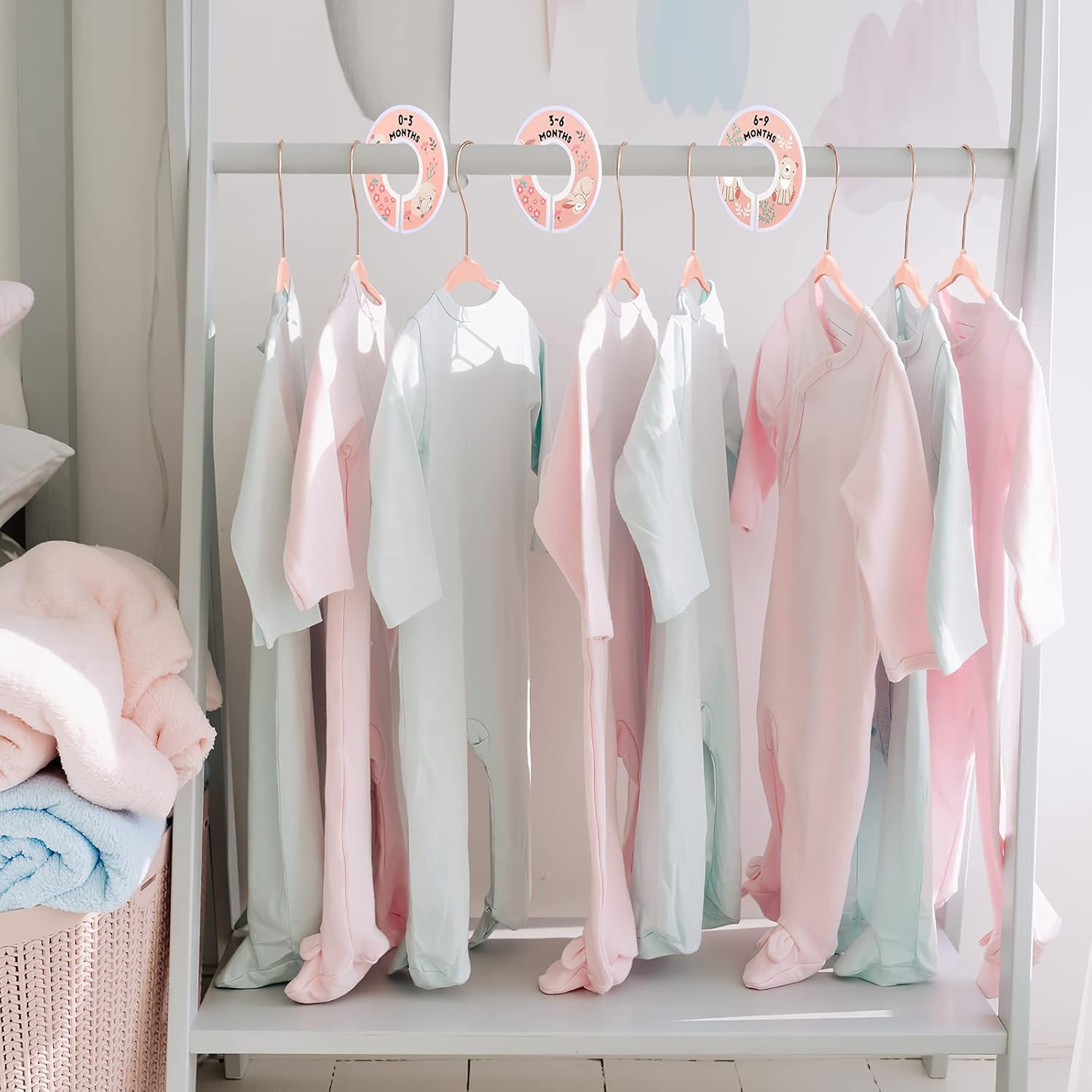 Baby Hangers, 11 Inch Velvet Kids Hangers with 6 Pcs Clothes Size Dividers, Infant Toddler Nursery Closet Organization, Non Slip, Pink, 30 Pcs - Image 7