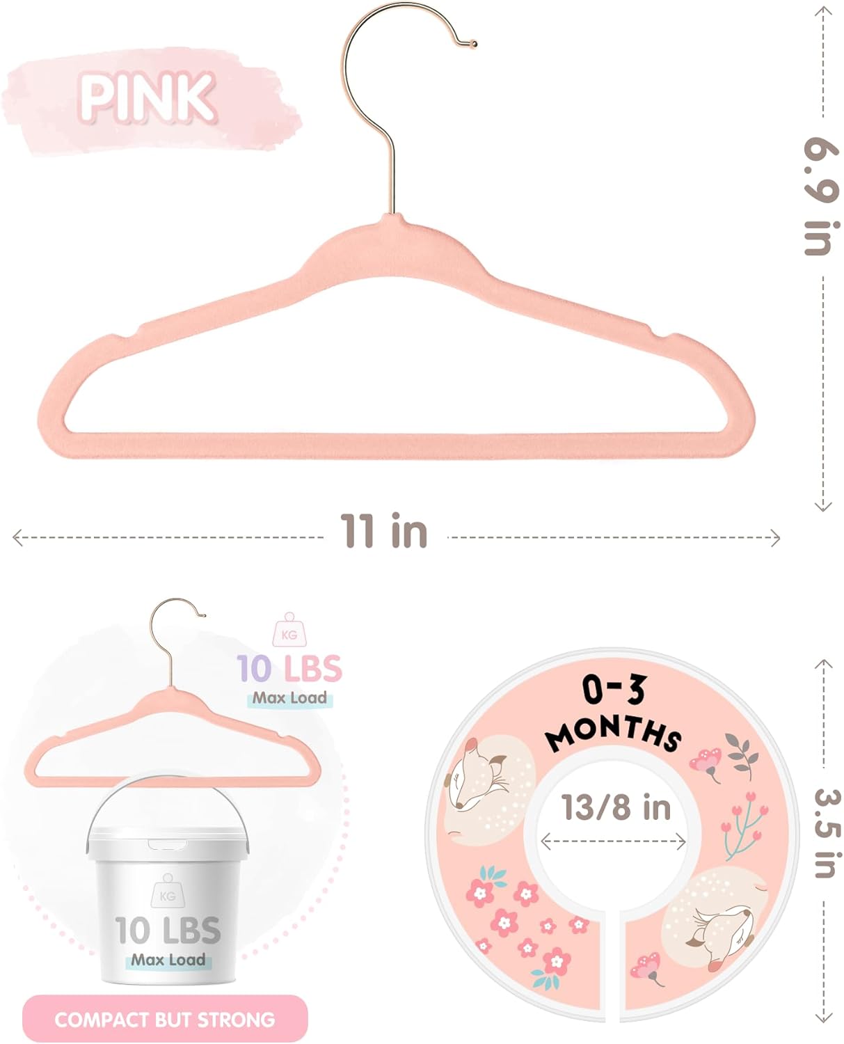 Baby Hangers, 11 Inch Velvet Kids Hangers with 6 Pcs Clothes Size Dividers, Infant Toddler Nursery Closet Organization, Non Slip, Pink, 30 Pcs - Image 8