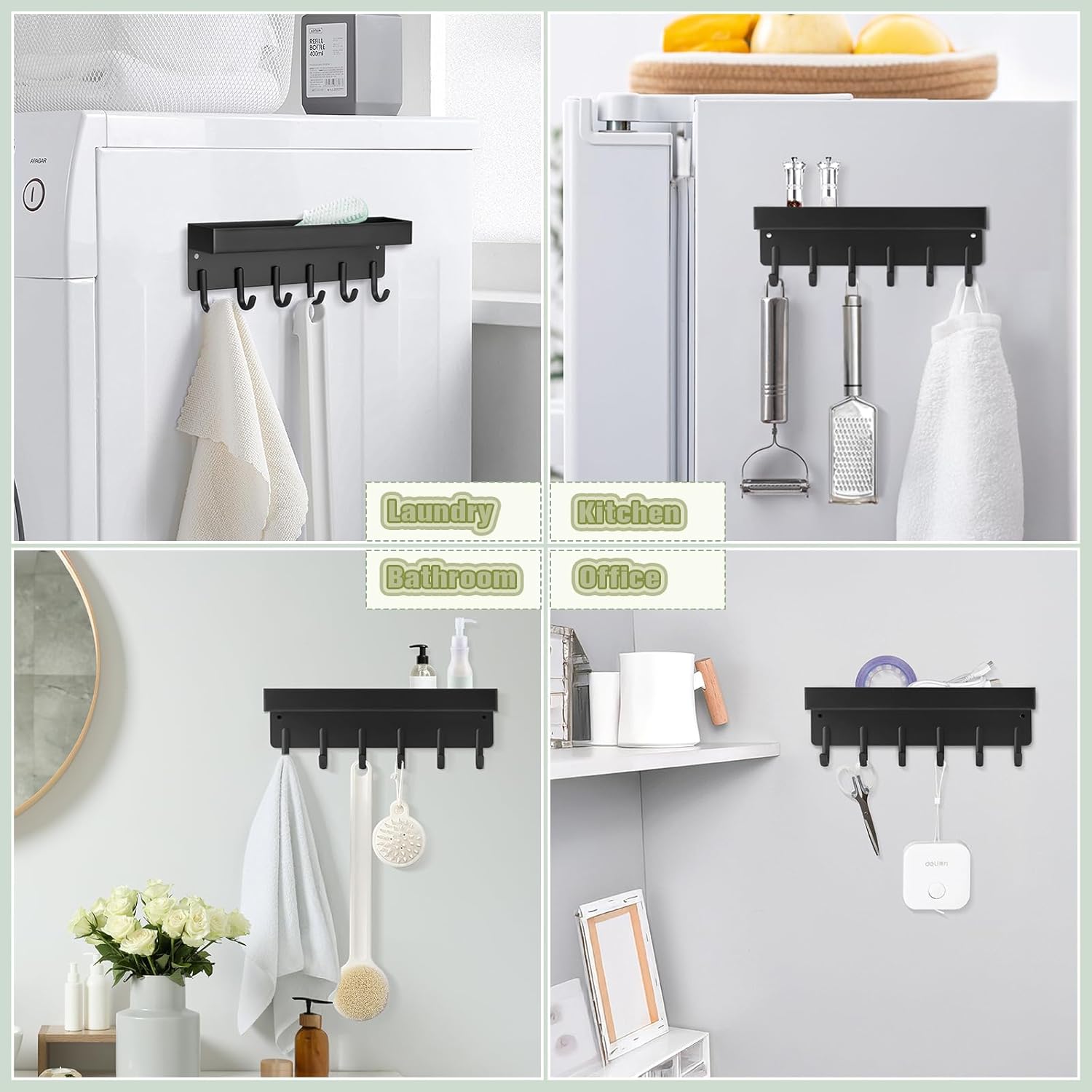 Magnetic Key Holder Wall Mount, Compact Metal Key Rack with Tray, 6 Hooks, 2 Mount Options, Black - Image 7