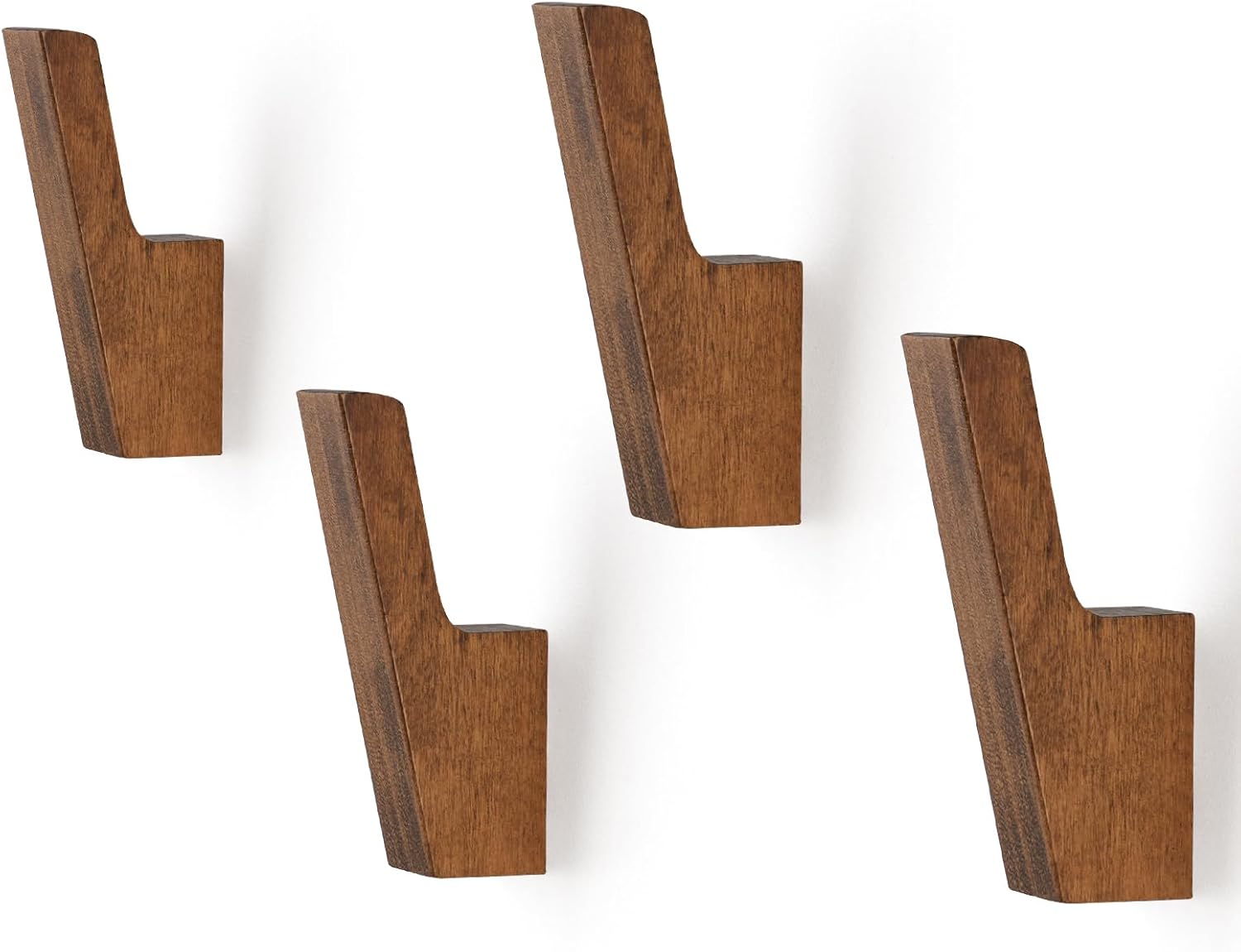 Walnut Wall Hooks, Wall Mount Wooden Coat Hooks for Entryway Cubicle, Brown, 4 Pcs - Image 1