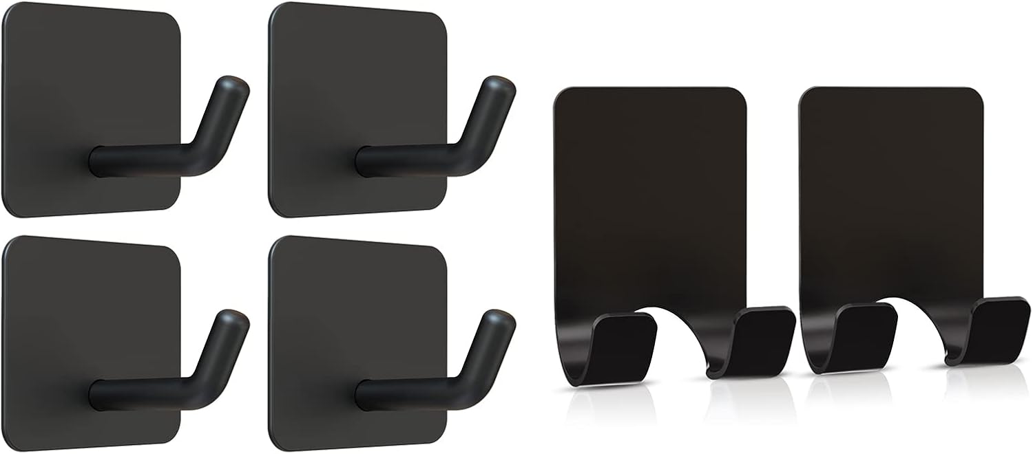 4 Pcs Adhesive Hooks with 2 Pcs Adhesive Razor Hooks - Image 1
