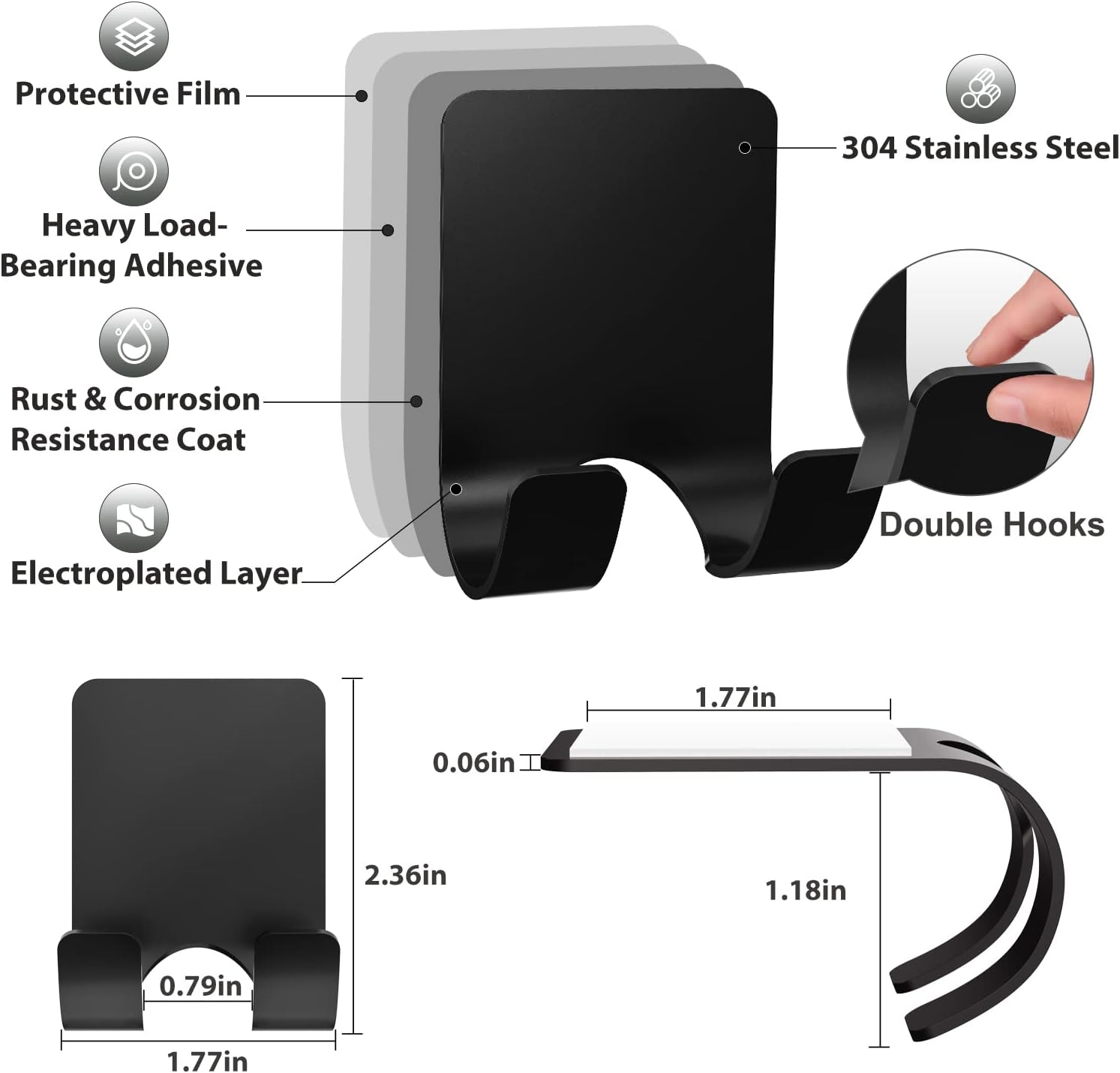 4 Pcs Adhesive Hooks with 2 Pcs Adhesive Razor Hooks - Image 6