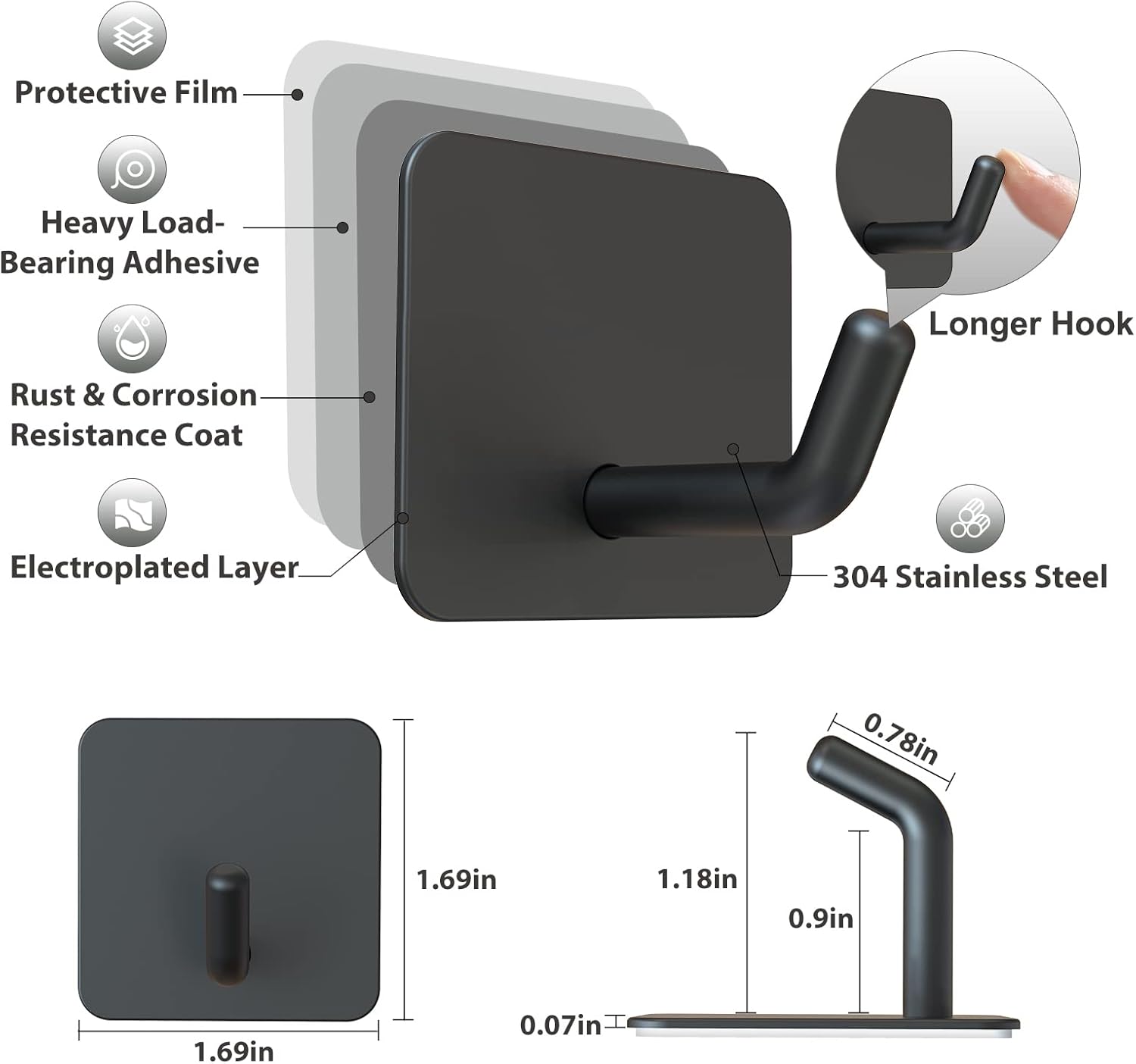 2 Types of Black Adhesive Hooks Bundle - Image 8