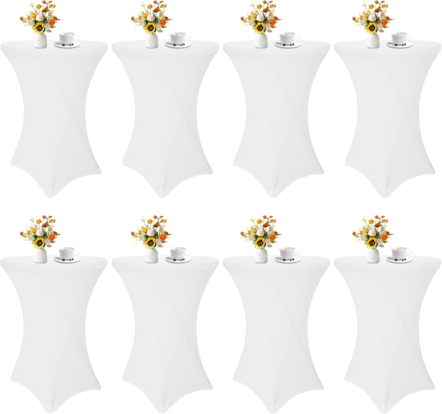 8 Pack Cocktail Table Covers 32x43 Inch Fitted Stretch Spandex Square Corners White Table Cover High Top Cocktail Round Tablecloth for Party, Wedding, Birthday, Banquet(White) - Image 1
