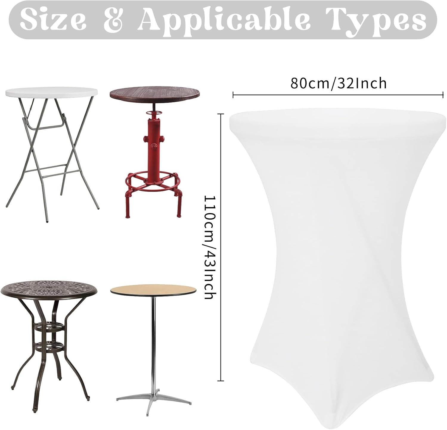 8 Pack Cocktail Table Covers 32x43 Inch Fitted Stretch Spandex Square Corners White Table Cover High Top Cocktail Round Tablecloth for Party, Wedding, Birthday, Banquet(White) - Image 2