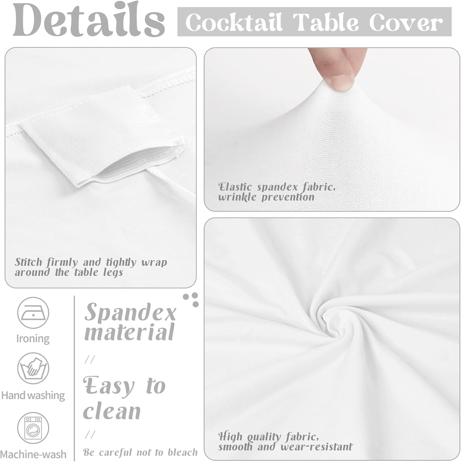 8 Pack Cocktail Table Covers 32x43 Inch Fitted Stretch Spandex Square Corners White Table Cover High Top Cocktail Round Tablecloth for Party, Wedding, Birthday, Banquet(White) - Image 3