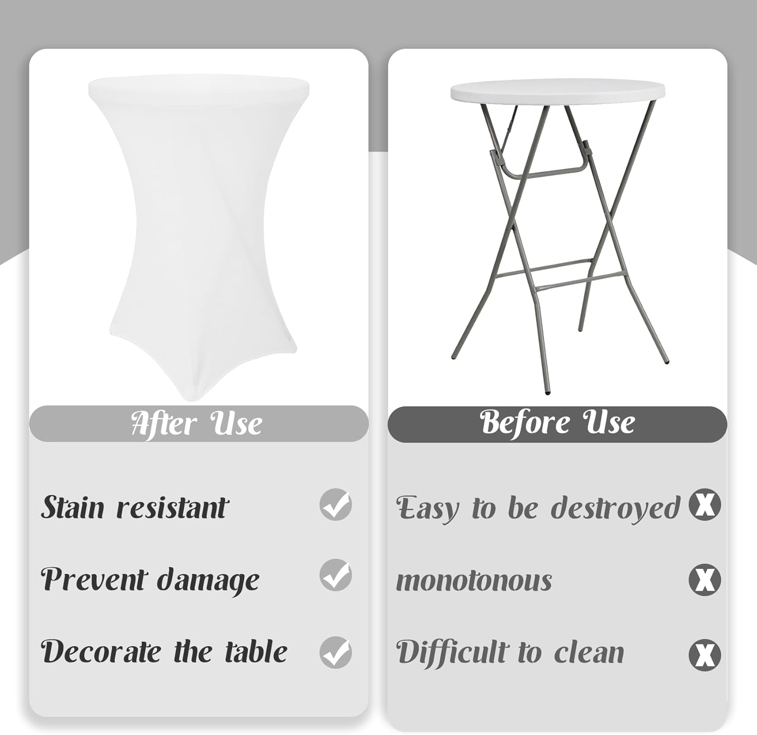 8 Pack Cocktail Table Covers 32x43 Inch Fitted Stretch Spandex Square Corners White Table Cover High Top Cocktail Round Tablecloth for Party, Wedding, Birthday, Banquet(White) - Image 4