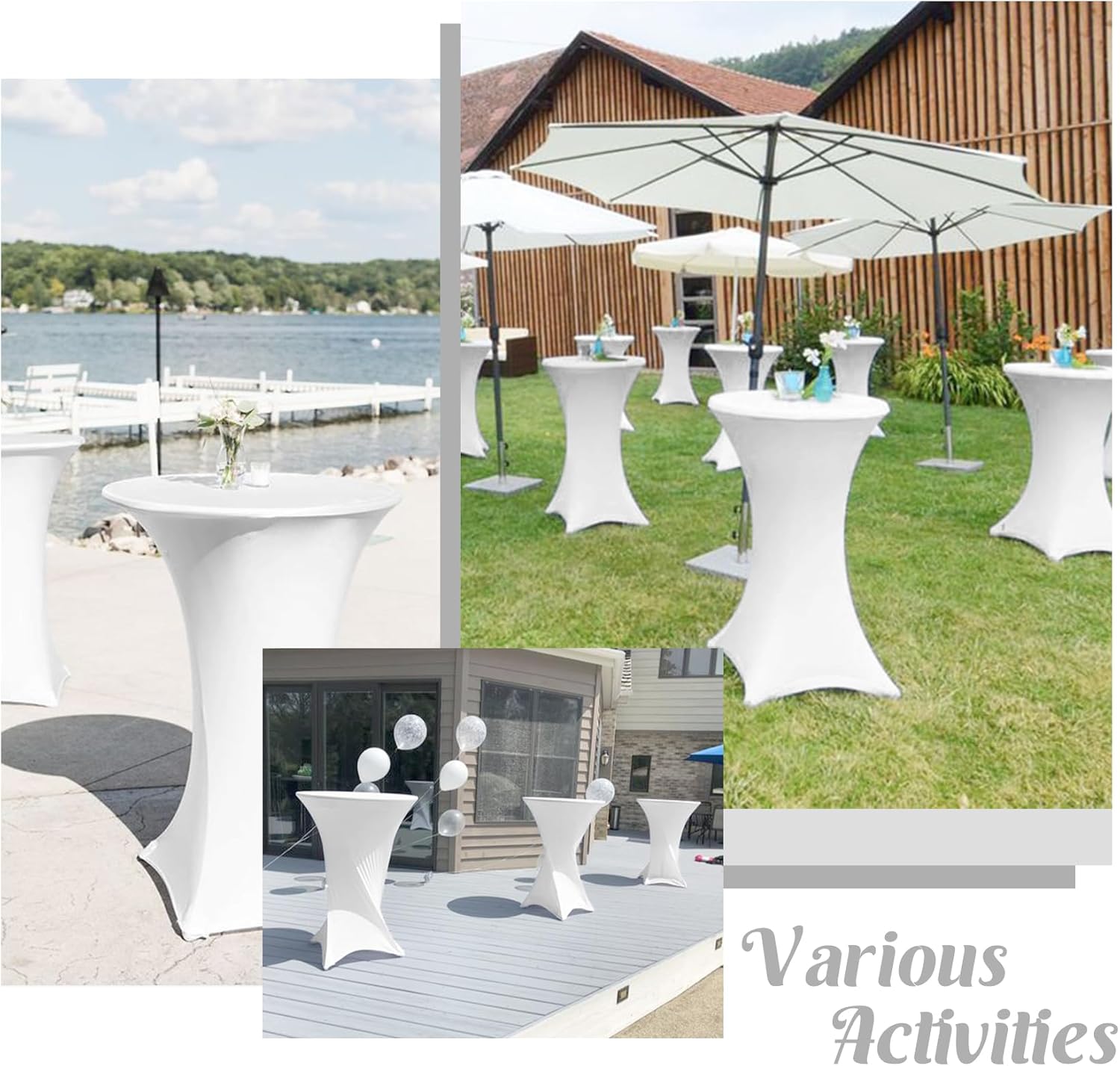 8 Pack Cocktail Table Covers 32x43 Inch Fitted Stretch Spandex Square Corners White Table Cover High Top Cocktail Round Tablecloth for Party, Wedding, Birthday, Banquet(White) - Image 7