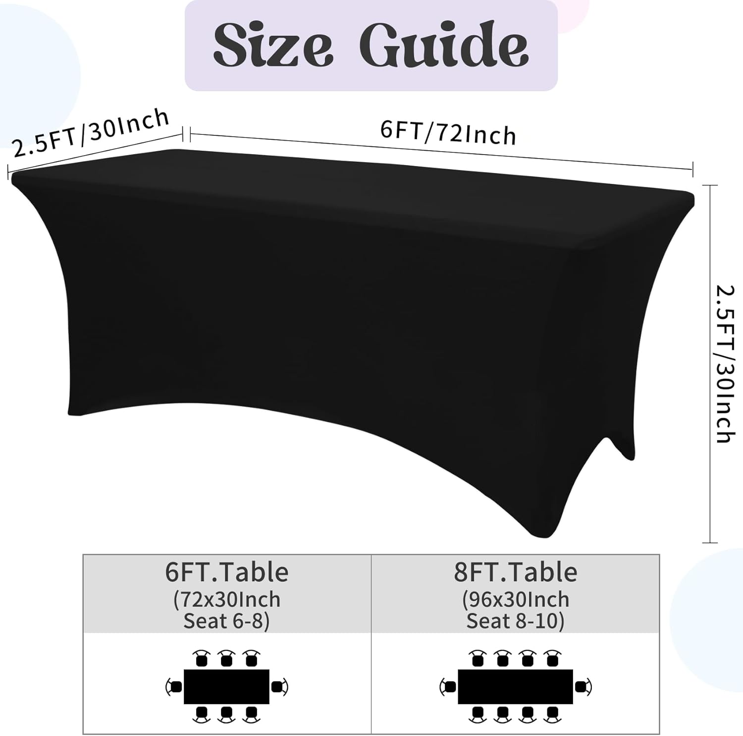 3 Pack Table Cloth 6ft Black Tablecloths for Rectangle Folding Table Spandex Fitted Stretch Cover Wrinkle Resistant Washable Protector for Party, Wedding, Banquet, Festival - Image 2