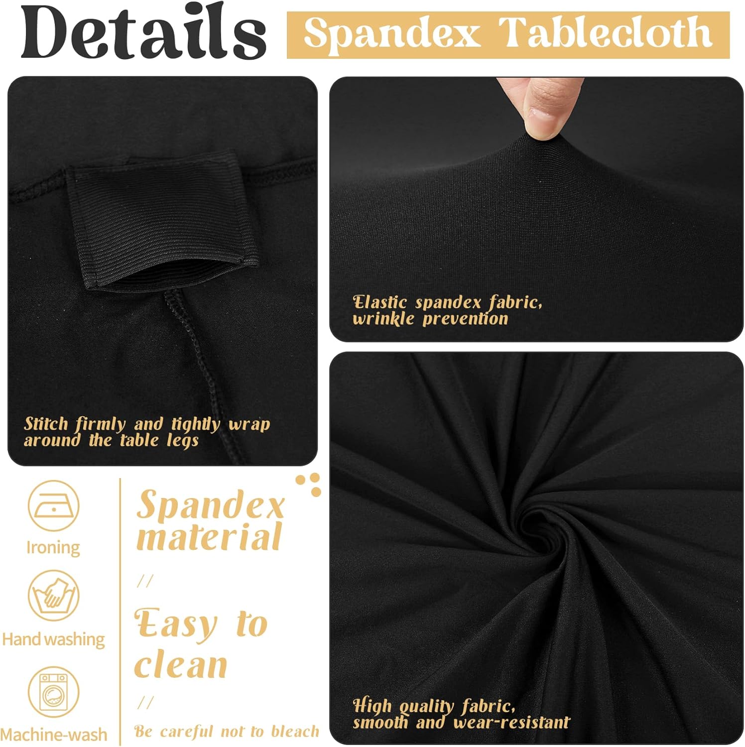 3 Pack Table Cloth 6ft Black Tablecloths for Rectangle Folding Table Spandex Fitted Stretch Cover Wrinkle Resistant Washable Protector for Party, Wedding, Banquet, Festival - Image 3