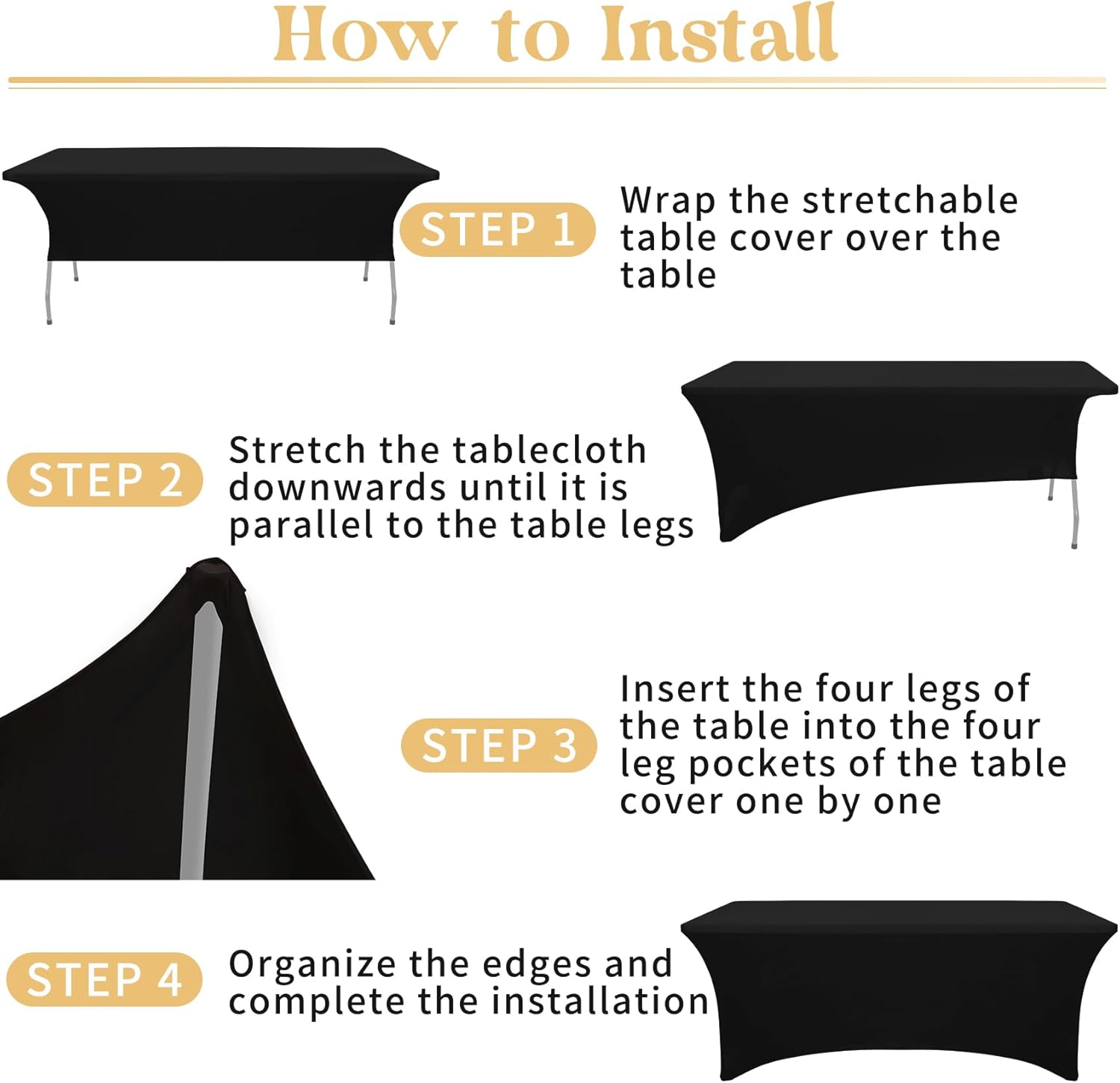 3 Pack Table Cloth 6ft Black Tablecloths for Rectangle Folding Table Spandex Fitted Stretch Cover Wrinkle Resistant Washable Protector for Party, Wedding, Banquet, Festival - Image 5