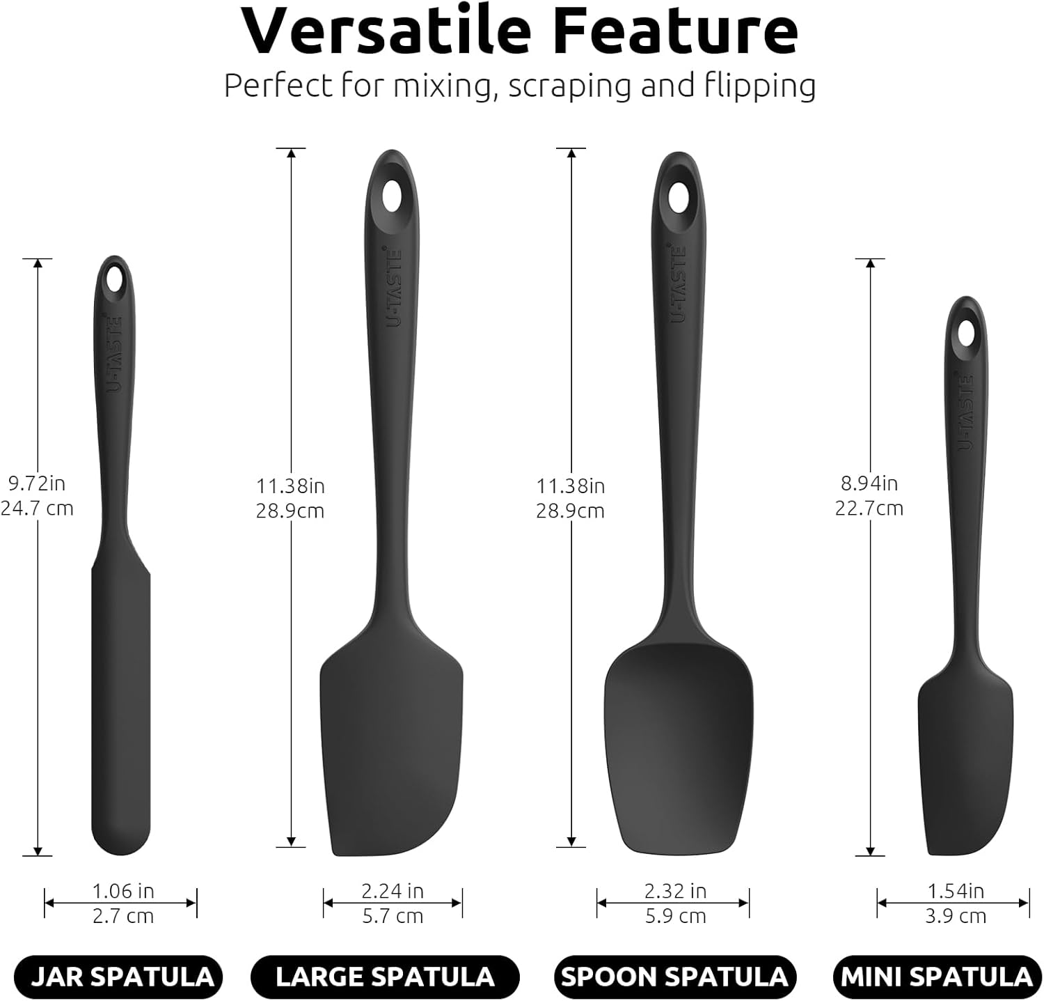 Silicone Spatula Set with 600 Degrees Fahrenheit Heat Resistant (Black) - Image 2