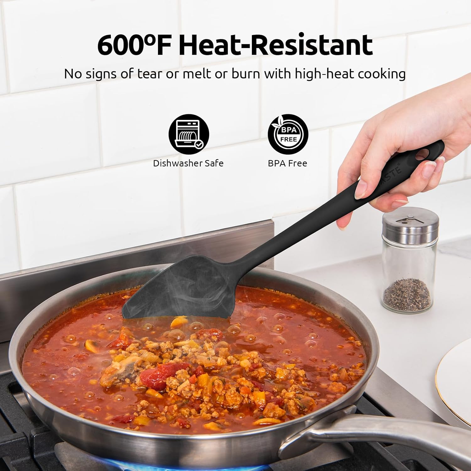 Silicone Spatula Set with 600 Degrees Fahrenheit Heat Resistant (Black) - Image 3