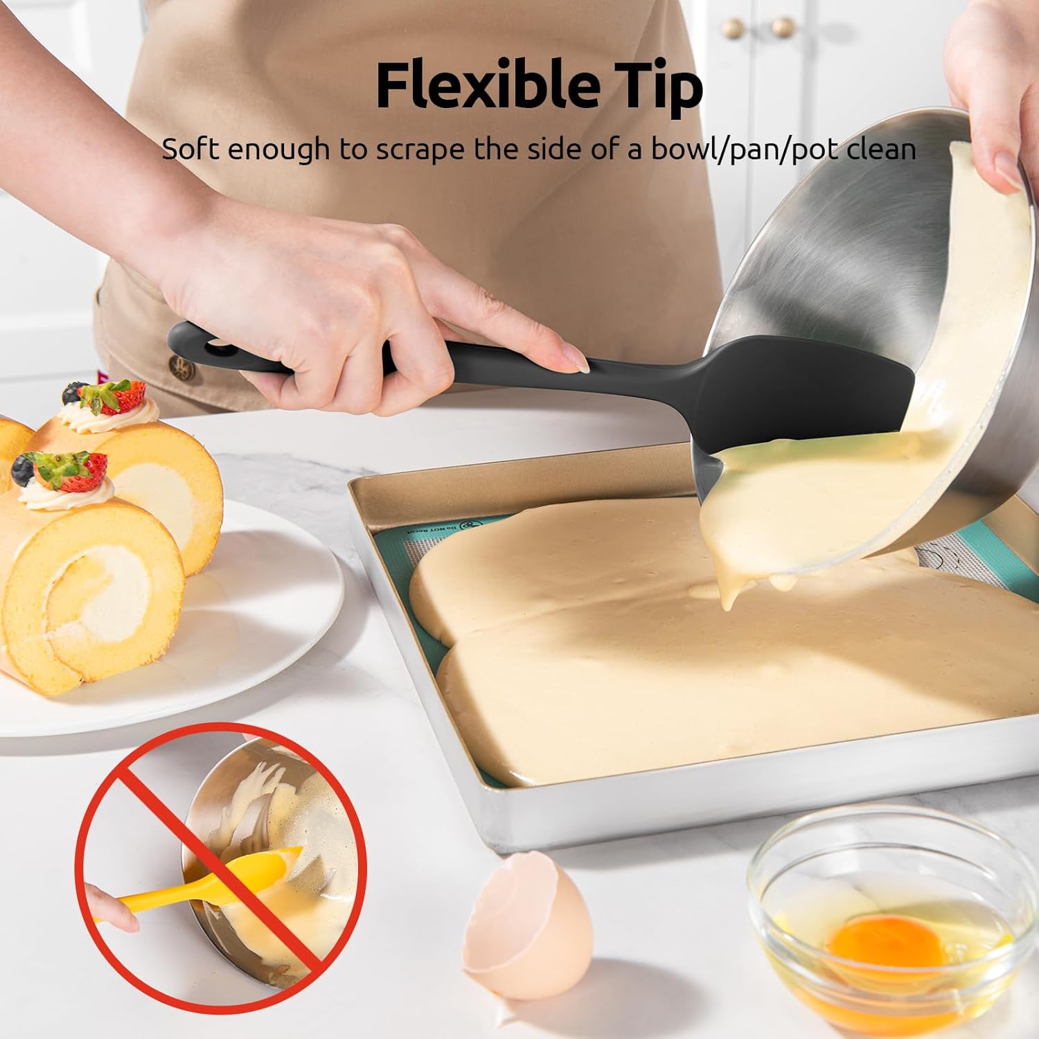 Silicone Spatula Set with 600 Degrees Fahrenheit Heat Resistant (Black) - Image 4