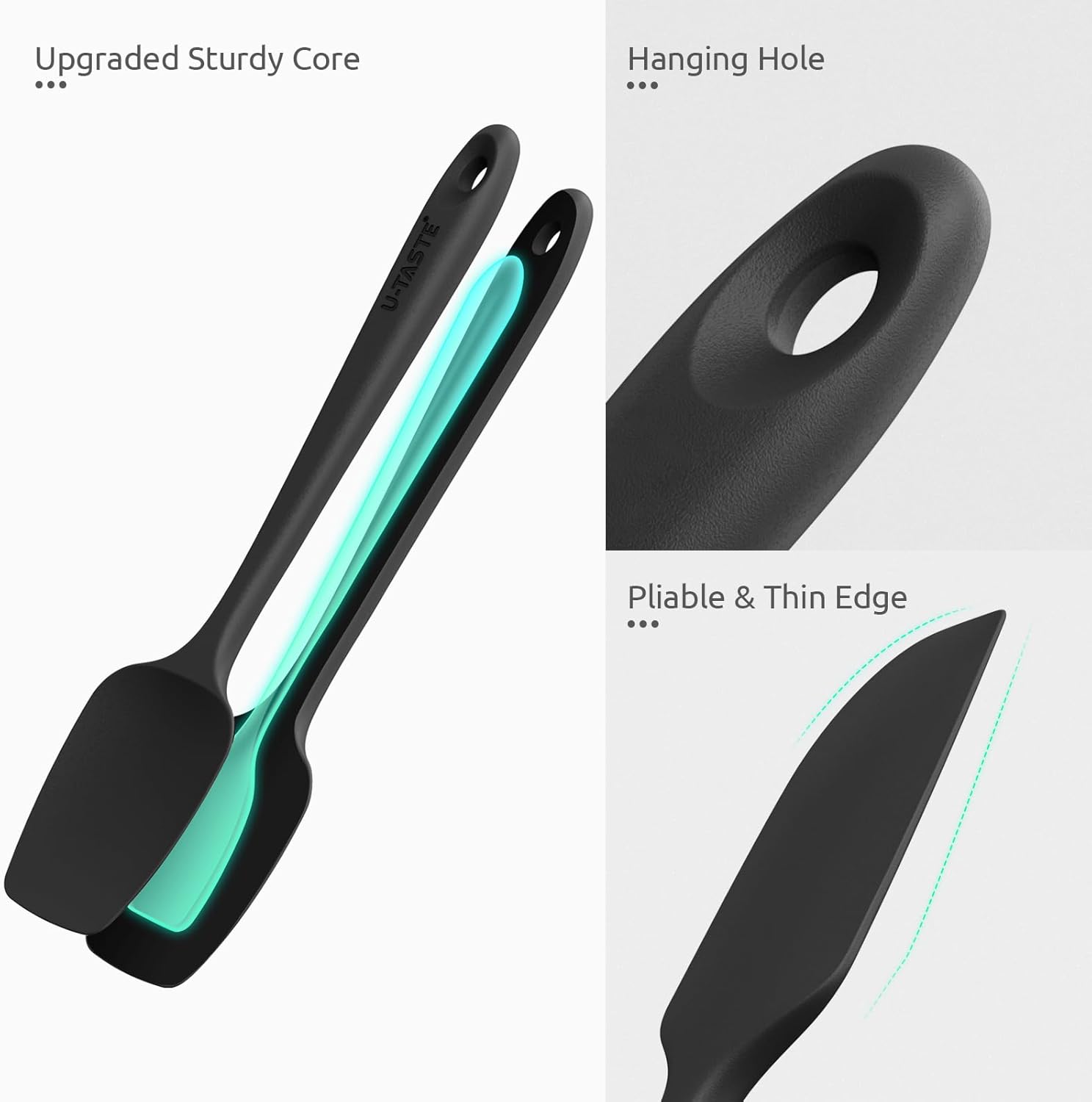 Silicone Spatula Set with 600 Degrees Fahrenheit Heat Resistant (Black) - Image 6