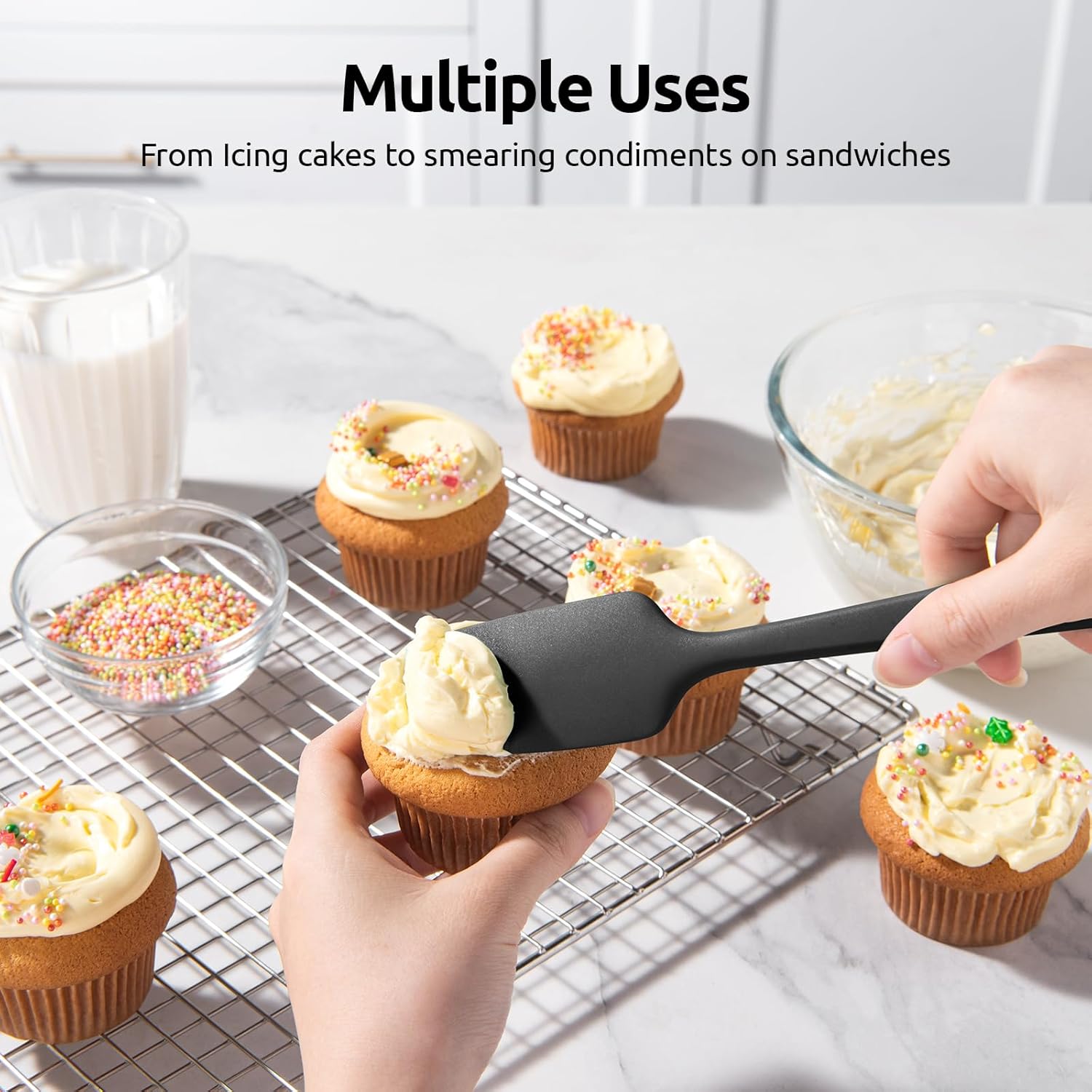 Silicone Spatula Set with 600 Degrees Fahrenheit Heat Resistant (Black) - Image 7