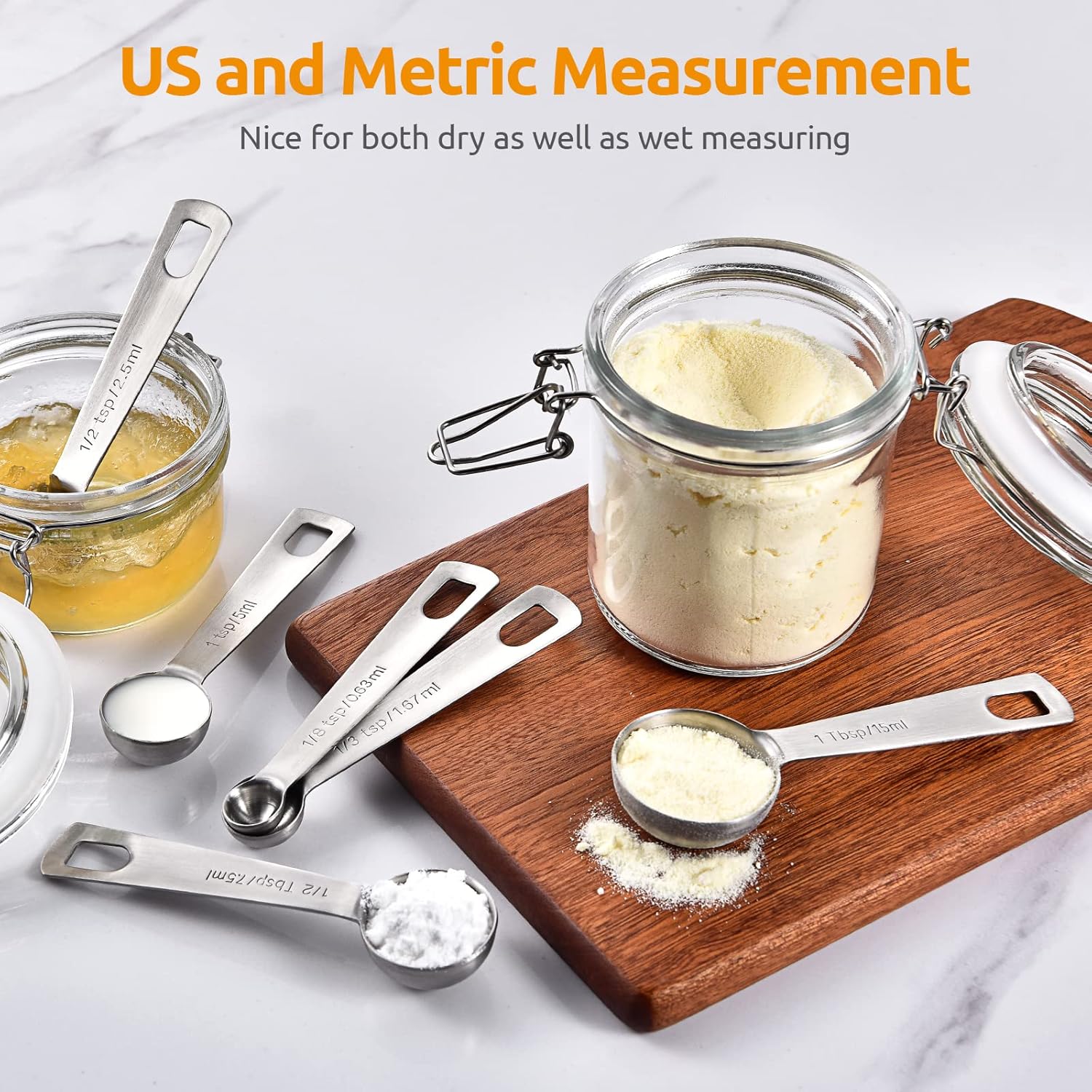 Measuring Spoons:  18/8 Stainless Steel Measuring Spoons Set of 9 Piece: 1/16 TSP, 1/8 TSP, 1/4 TSP, 1/3 TSP, 1/2 TSP, 3/4 TSP, 1 TSP, 1/2 tbsp & 1 tbsp Dry and Liquid Ingredients - Image 8