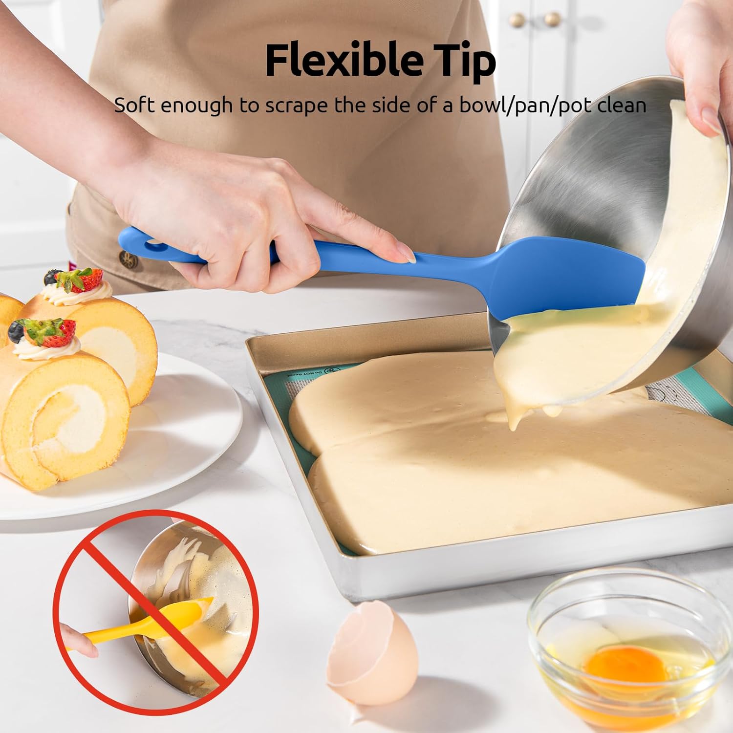 Silicone Spoon Spatula Set, 600ºF High Heat Resistant Food Grade Flexible Rubber Scraper, Cooking Mixing Baking Kitchen Utensils Set of 3 (Multicolors) - Image 4