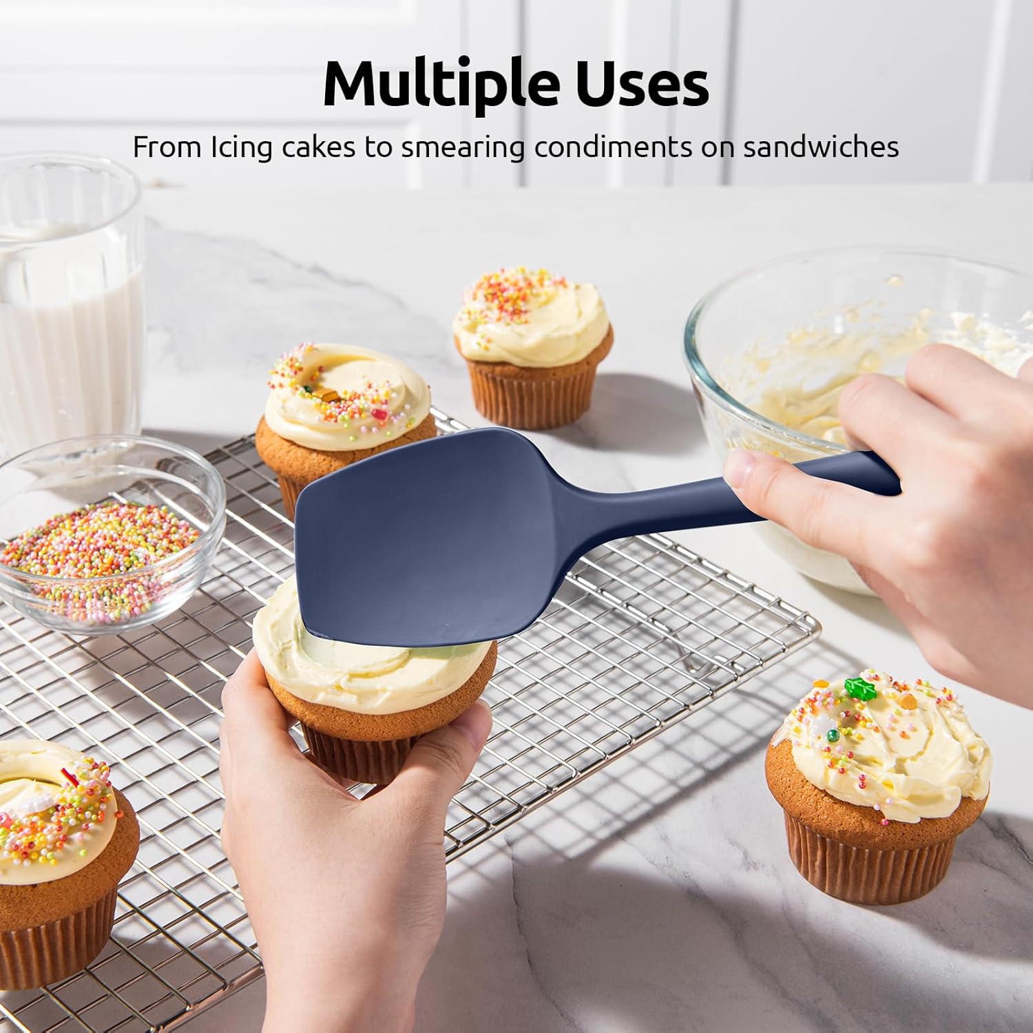 Silicone Spoon Spatula Set, 600ºF High Heat Resistant Food Grade Flexible Rubber Scraper, Cooking Mixing Baking Kitchen Utensils Set of 3 (Multicolors) - Image 8