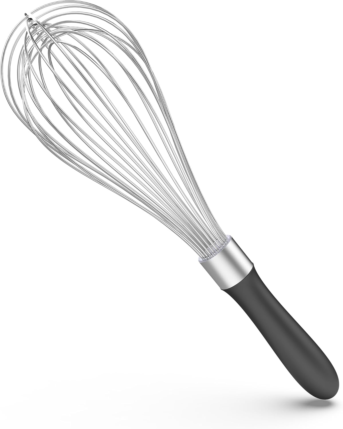 Balloon Whisk for Cooking: 18/10 Stainless Steel Kitchen Wire Whisk, 12in Large Heavy Duty Egg Beater, Manual Mixing Tool with 12 High Flex Wires for Stirring, Blending Sauce (Black) - Image 1