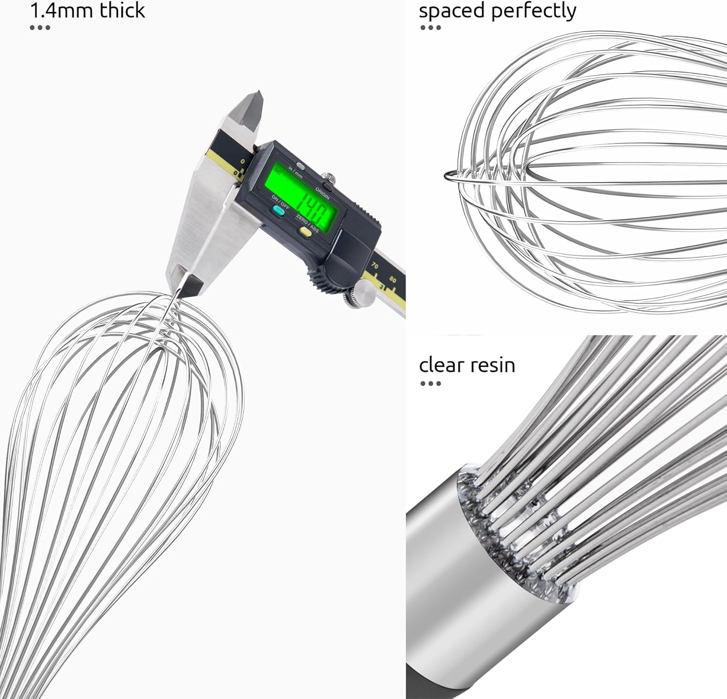 Balloon Whisk for Cooking: 18/10 Stainless Steel Kitchen Wire Whisk, 12in Large Heavy Duty Egg Beater, Manual Mixing Tool with 12 High Flex Wires for Stirring, Blending Sauce (Black) - Image 6