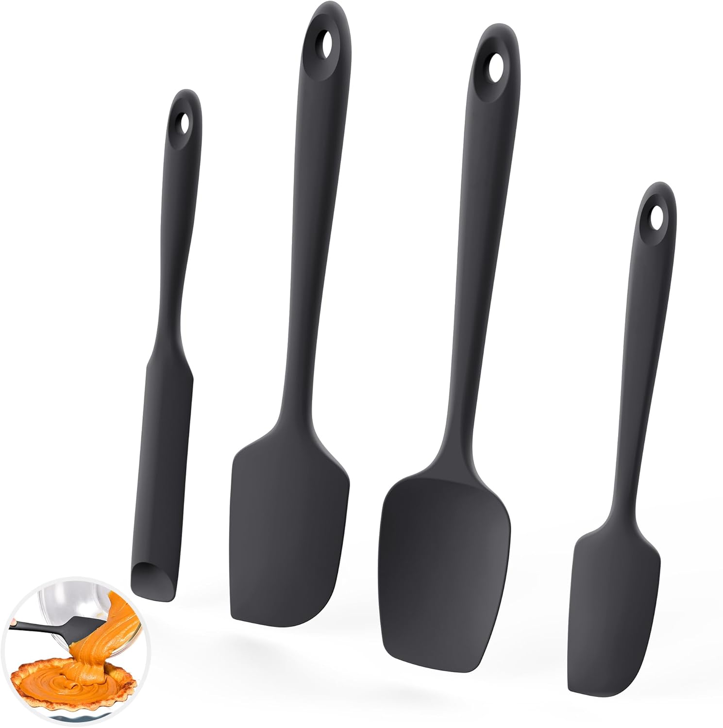 600ºF Heat Resistant Silicone Spatulas: Flexible Food-Grade Silicon Baking Scraper, Kitchen Cooking Mixing Utensils with Upgraded Sturdy Handle Tip for Nonstick Cookware (4-Pc., Black) - Image 1