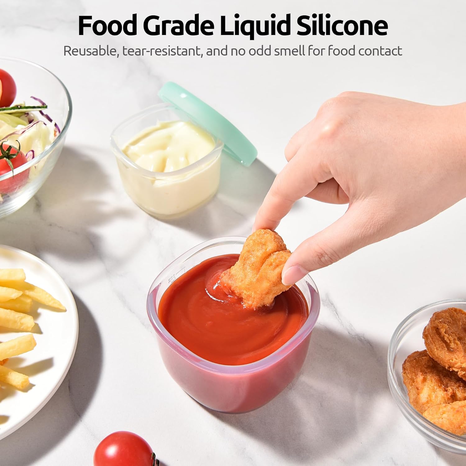 3oz 6oz Small Storage Containers: Food Grade Liquid-Silicone Freezer Box with Airtight Lid, Microwave Safe with Clear Measurements, Reusable for Meal Prepping Portion (Set of 4, Aqua Sky) - Image 3