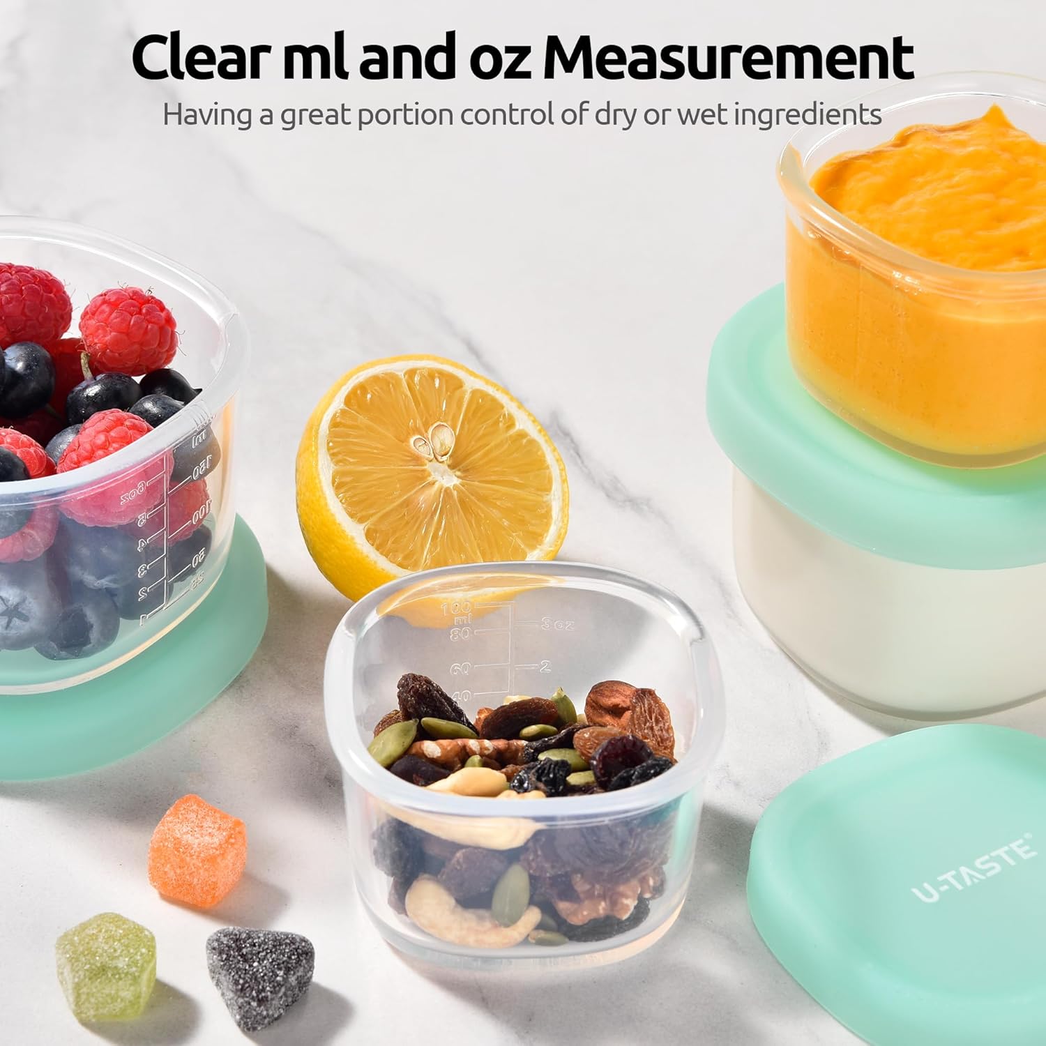 3oz 6oz Small Storage Containers: Food Grade Liquid-Silicone Freezer Box with Airtight Lid, Microwave Safe with Clear Measurements, Reusable for Meal Prepping Portion (Set of 4, Aqua Sky) - Image 5