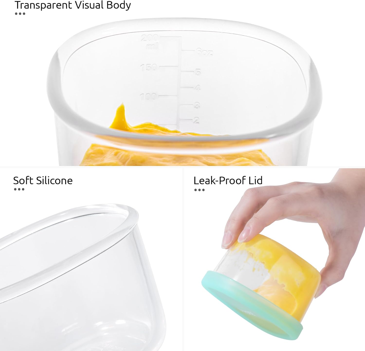 3oz 6oz Small Storage Containers: Food Grade Liquid-Silicone Freezer Box with Airtight Lid, Microwave Safe with Clear Measurements, Reusable for Meal Prepping Portion (Set of 4, Aqua Sky) - Image 6