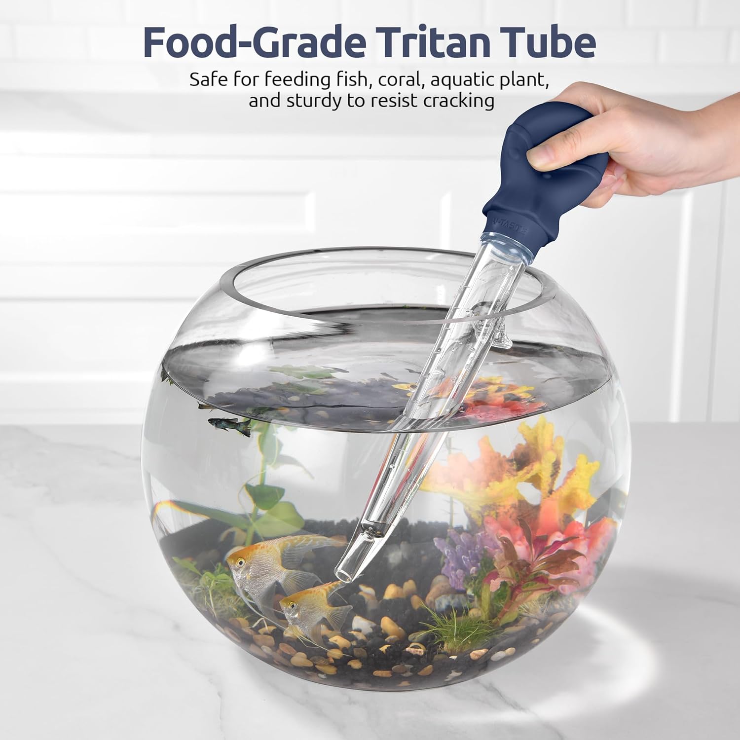 Aquarium Pipette Cleaner: 1.5oz Coral Feeder for Fish Tank Cleaning, Manual Feeding Tube, Food Grade Siphon Dropper, Waste Remover with Strong Suction & Stand & Brush (11.98in, Midnight Blue) - Image 4