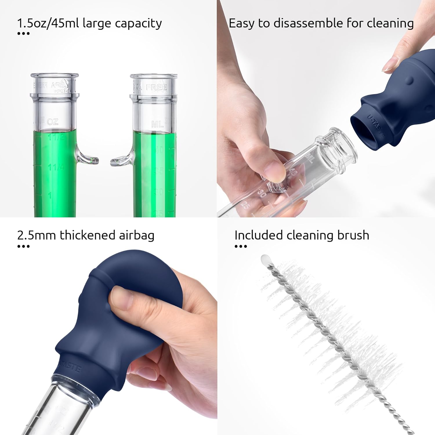 Aquarium Pipette Cleaner: 1.5oz Coral Feeder for Fish Tank Cleaning, Manual Feeding Tube, Food Grade Siphon Dropper, Waste Remover with Strong Suction & Stand & Brush (11.98in, Midnight Blue) - Image 6