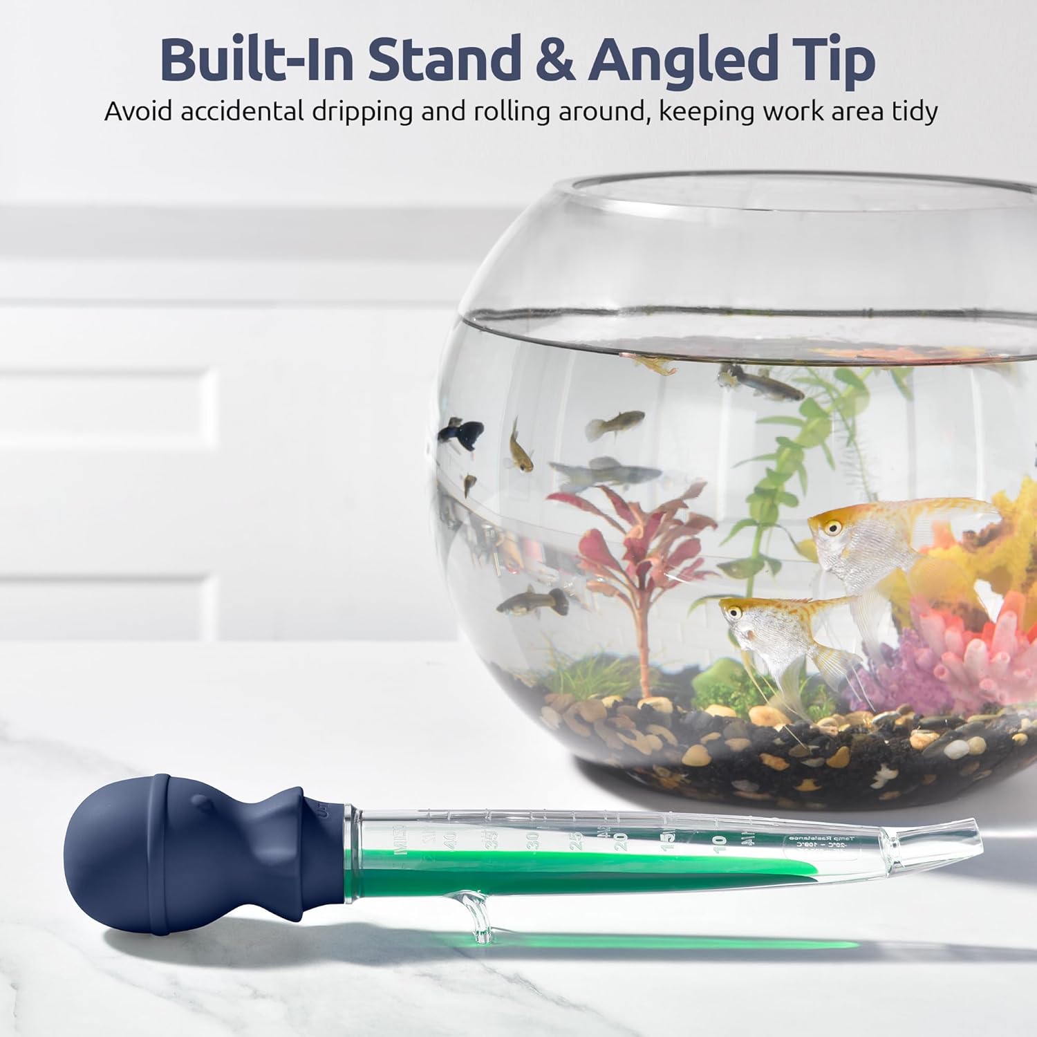 Aquarium Pipette Cleaner: 1.5oz Coral Feeder for Fish Tank Cleaning, Manual Feeding Tube, Food Grade Siphon Dropper, Waste Remover with Strong Suction & Stand & Brush (11.98in, Midnight Blue) - Image 8