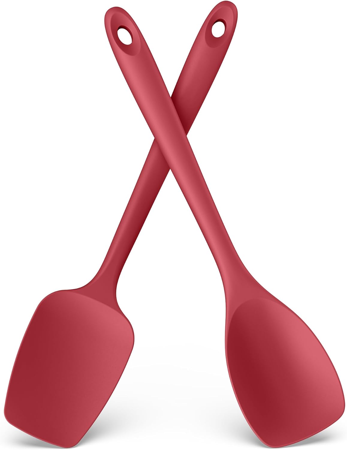 600ºF Heat Resistant Silicone Spoons:  Flexible Baking Spoon Spatula & Cooking Scoop Spoonula, Seamless Soft Kitchen Utensils for Serving, Scraping, Scooping in Non-Stick Cookware (Red) - Image 1