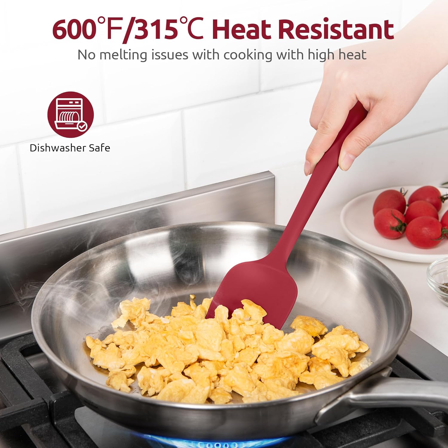 600ºF Heat Resistant Silicone Spoons:  Flexible Baking Spoon Spatula & Cooking Scoop Spoonula, Seamless Soft Kitchen Utensils for Serving, Scraping, Scooping in Non-Stick Cookware (Red) - Image 3