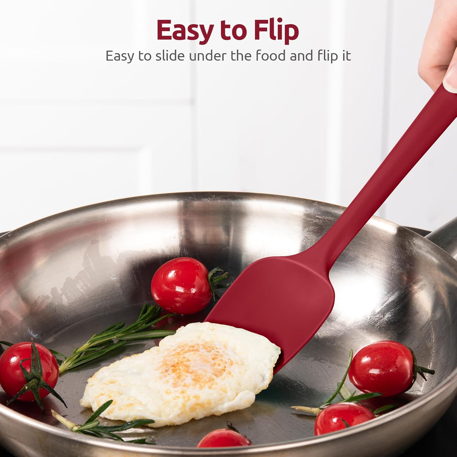 600ºF Heat Resistant Silicone Spoons:  Flexible Baking Spoon Spatula & Cooking Scoop Spoonula, Seamless Soft Kitchen Utensils for Serving, Scraping, Scooping in Non-Stick Cookware (Red) - Image 4