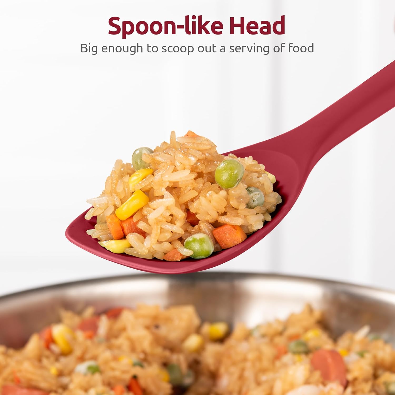 600ºF Heat Resistant Silicone Spoons:  Flexible Baking Spoon Spatula & Cooking Scoop Spoonula, Seamless Soft Kitchen Utensils for Serving, Scraping, Scooping in Non-Stick Cookware (Red) - Image 5