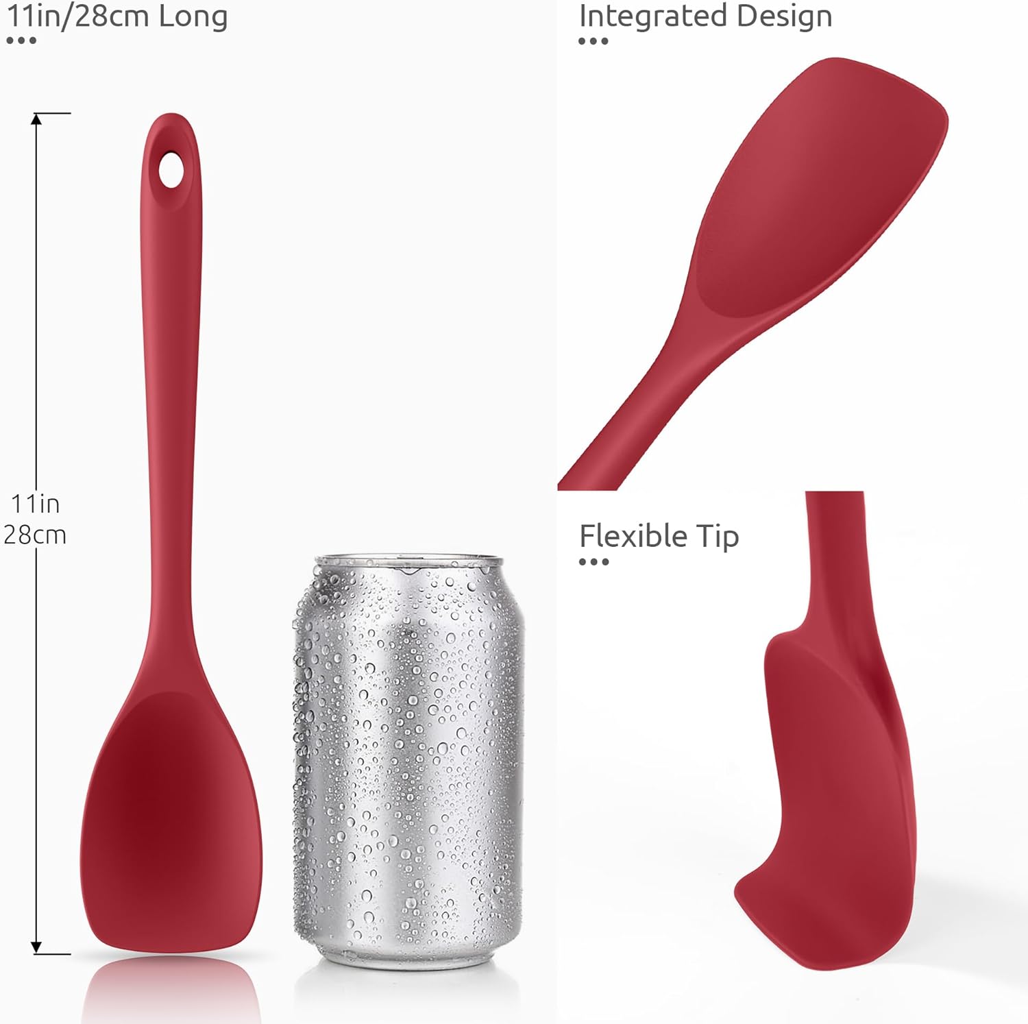 600ºF Heat Resistant Silicone Spoons:  Flexible Baking Spoon Spatula & Cooking Scoop Spoonula, Seamless Soft Kitchen Utensils for Serving, Scraping, Scooping in Non-Stick Cookware (Red) - Image 6