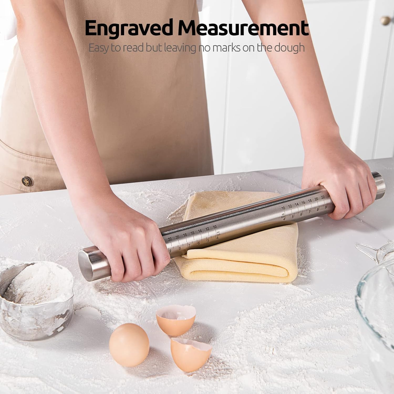 18/8 Stainless Steel 16 inch Adjustable Rolling Pin with Silicone Removable Thickness Rings, Nonstick Kitchen Roller Pin for Baking Cookies Pastry Pizza Pasta Dough Fondant (Teal/Aqua Sky) - Image 5