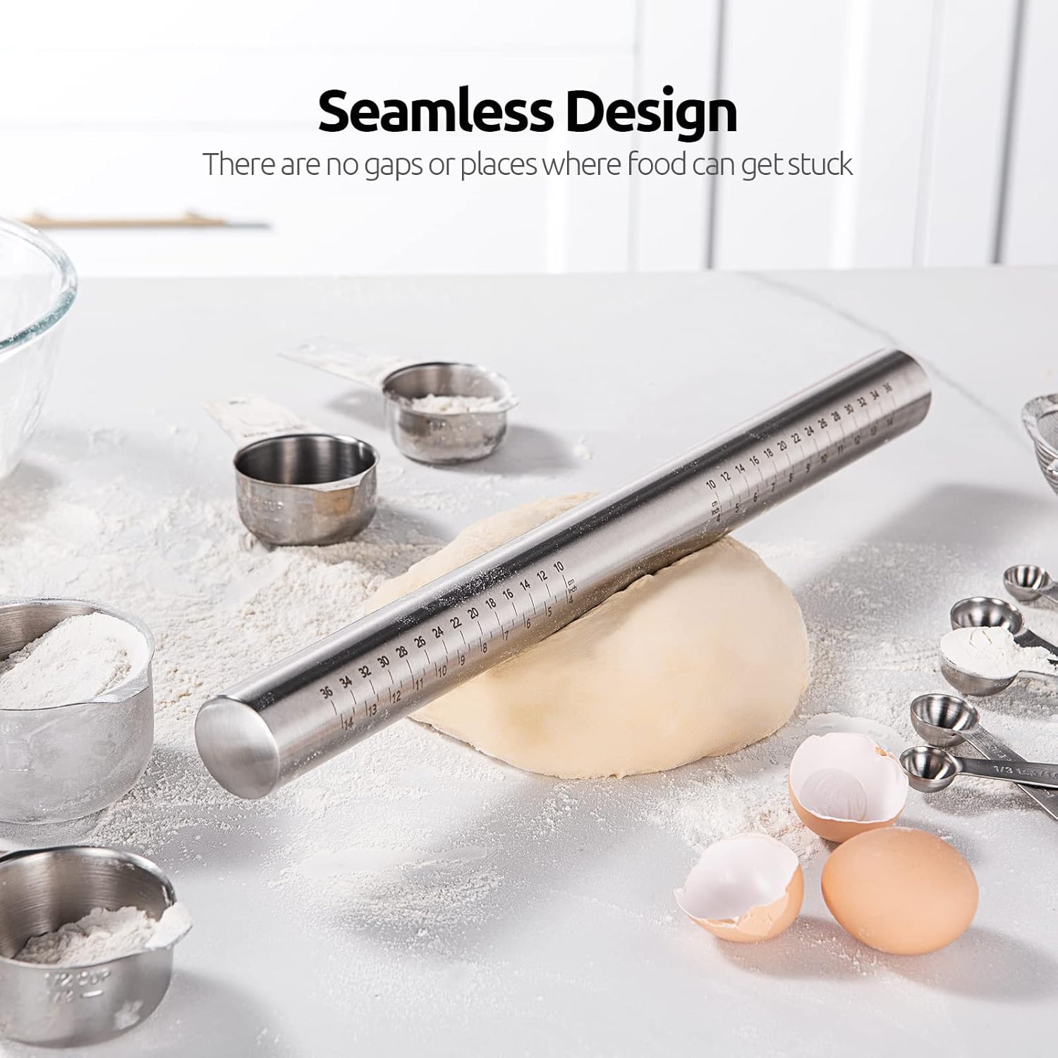 18/8 Stainless Steel 16 inch Adjustable Rolling Pin with Silicone Removable Thickness Rings, Nonstick Kitchen Roller Pin for Baking Cookies Pastry Pizza Pasta Dough Fondant (Teal/Aqua Sky) - Image 7
