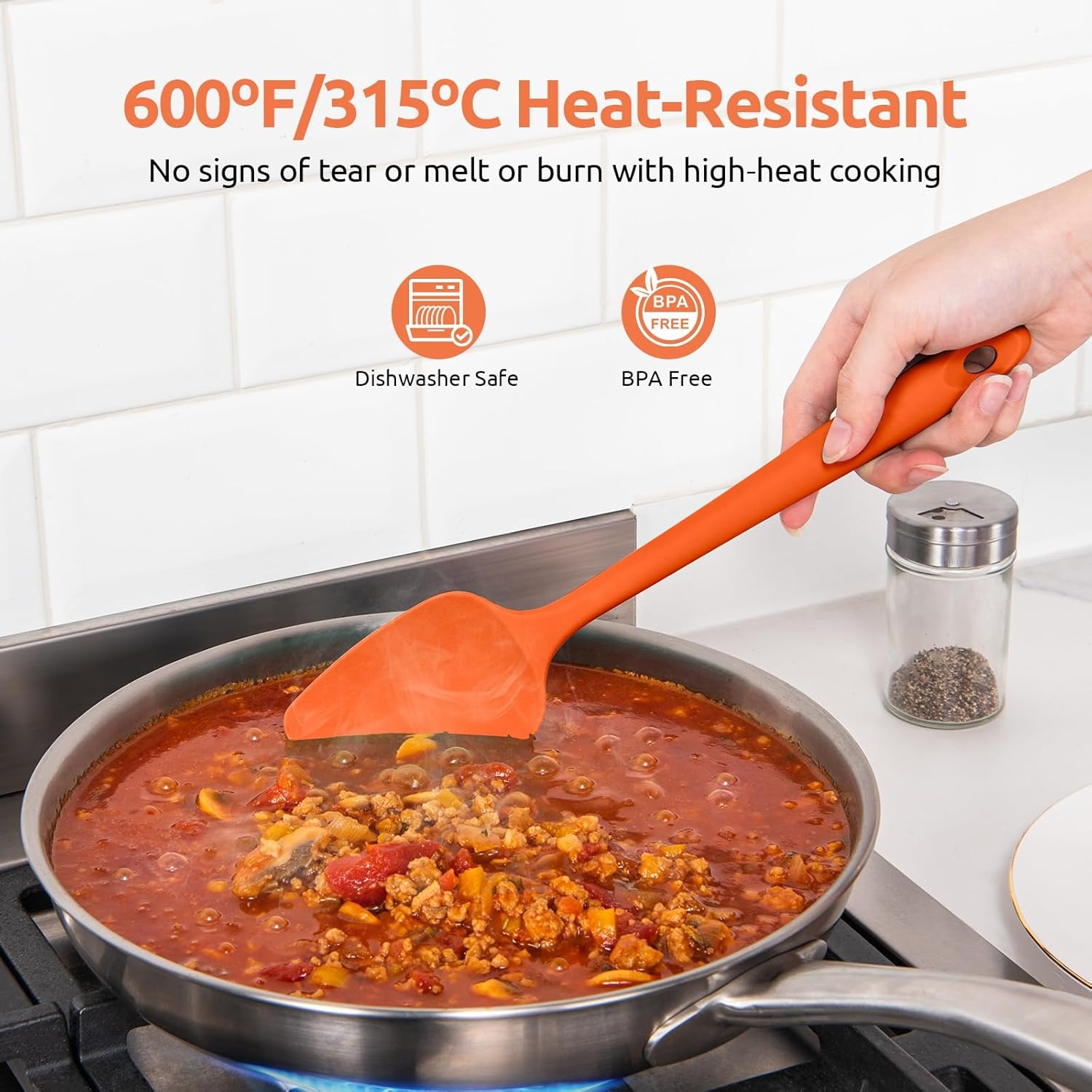 600ºF Heat Resistant Silicone Spatulas: Kitchen Cooking Mixing Utensils (4PCS, Orange) and 8